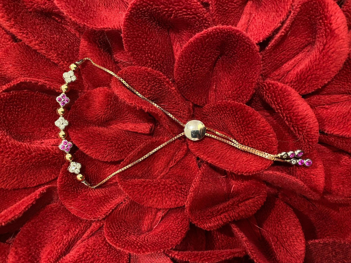 0.68 Carat Pink Sapphire Diamond Gold Adjustable Bracelet