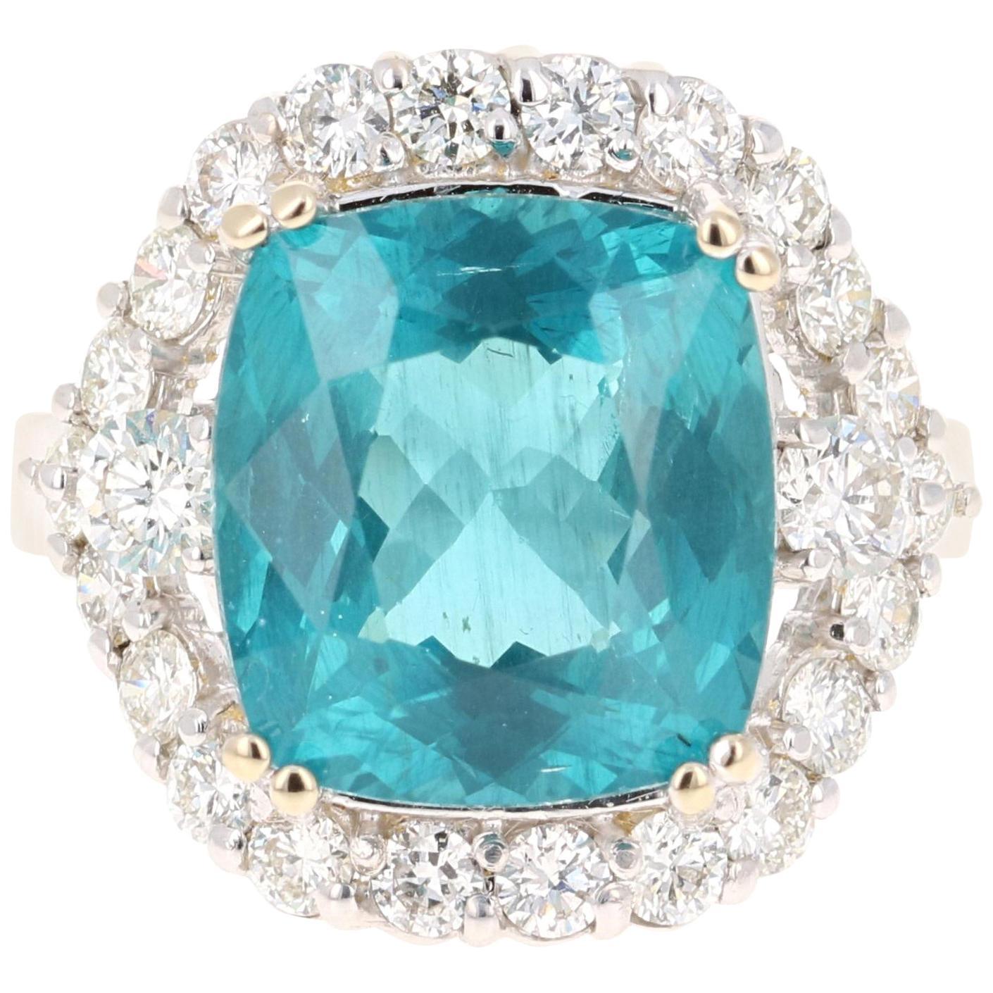 10.08 Carat Cushion Cut Apatite Diamond White Gold Cocktail Ring