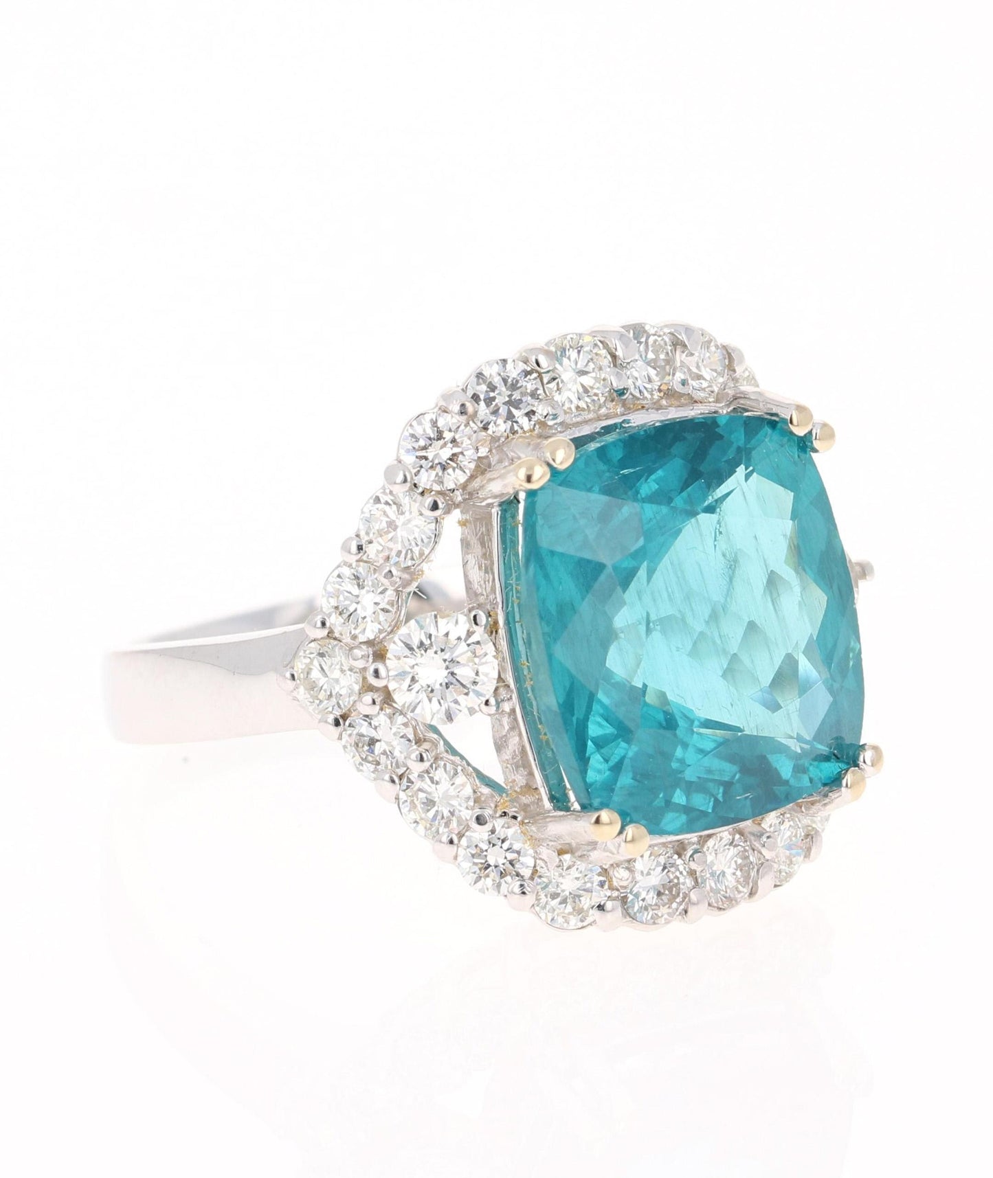 10.08 Carat Cushion Cut Apatite Diamond White Gold Cocktail Ring