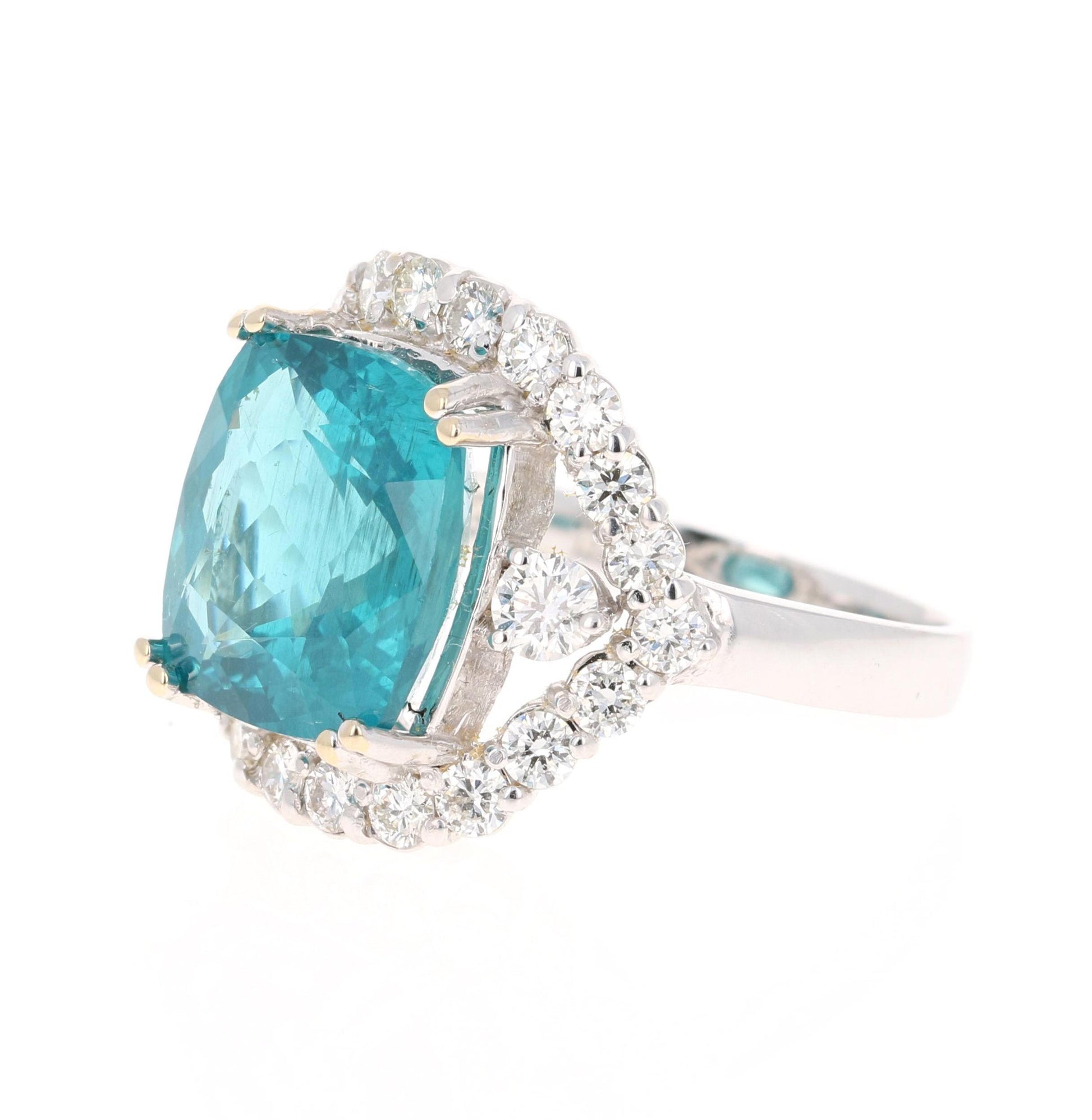 10.08 Carat Cushion Cut Apatite Diamond White Gold Cocktail Ring