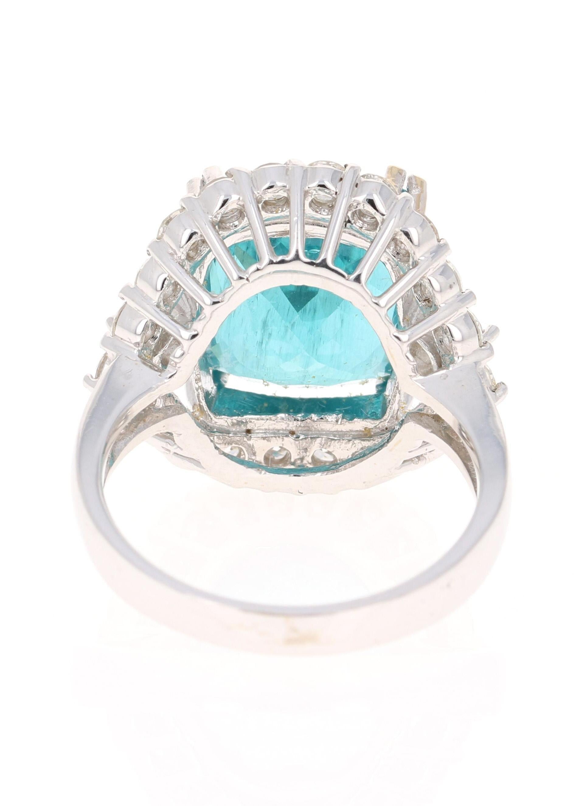 10.08 Carat Cushion Cut Apatite Diamond White Gold Cocktail Ring