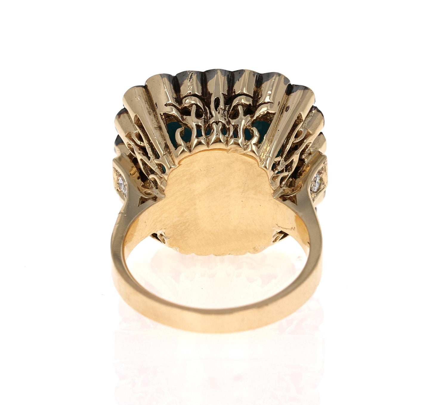 10.94 Carat Turquoise Black Diamond 14 Karat Yellow Gold Cocktail Ring