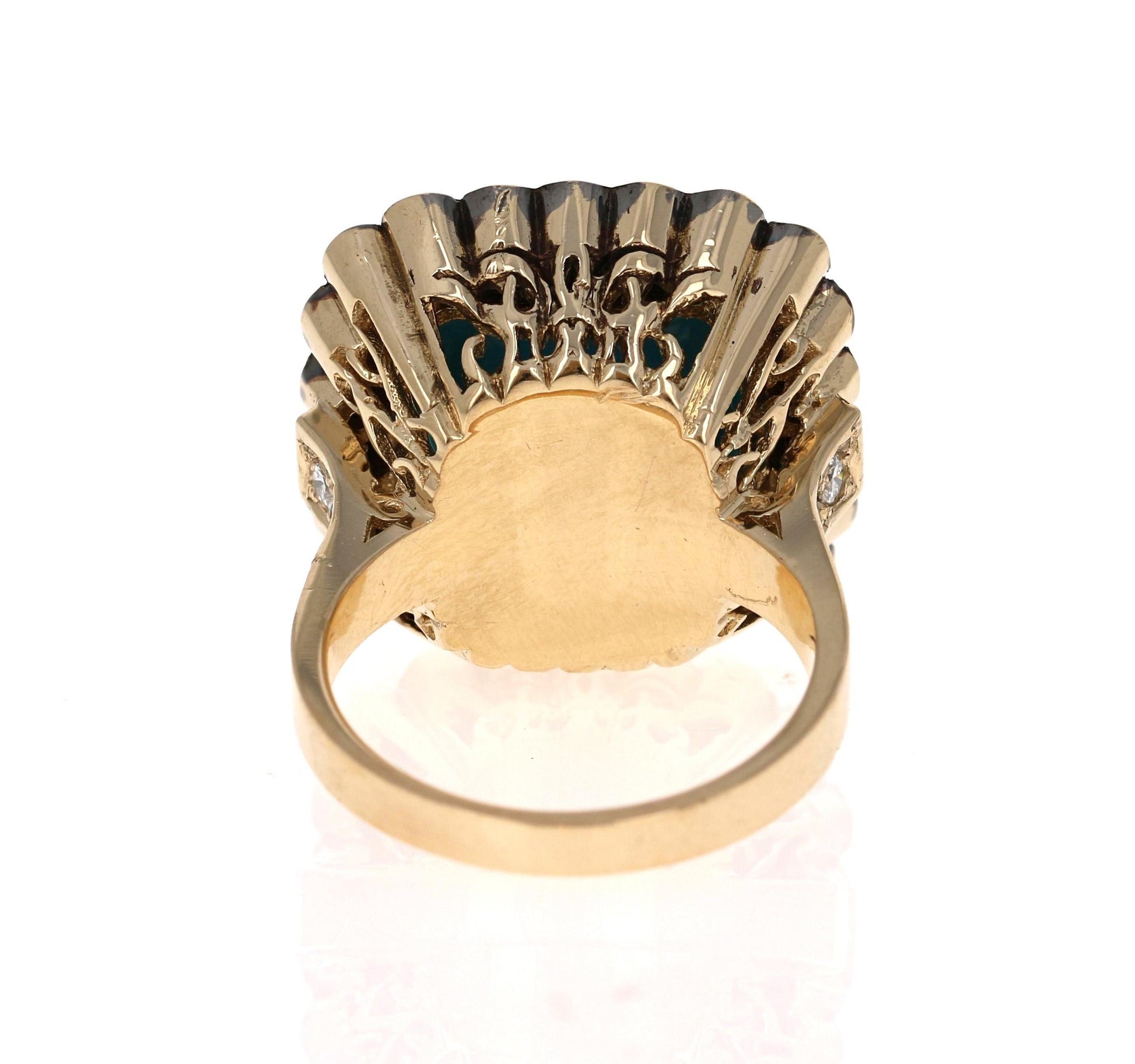 10.94 Carat Turquoise Black Diamond 14 Karat Yellow Gold Cocktail Ring