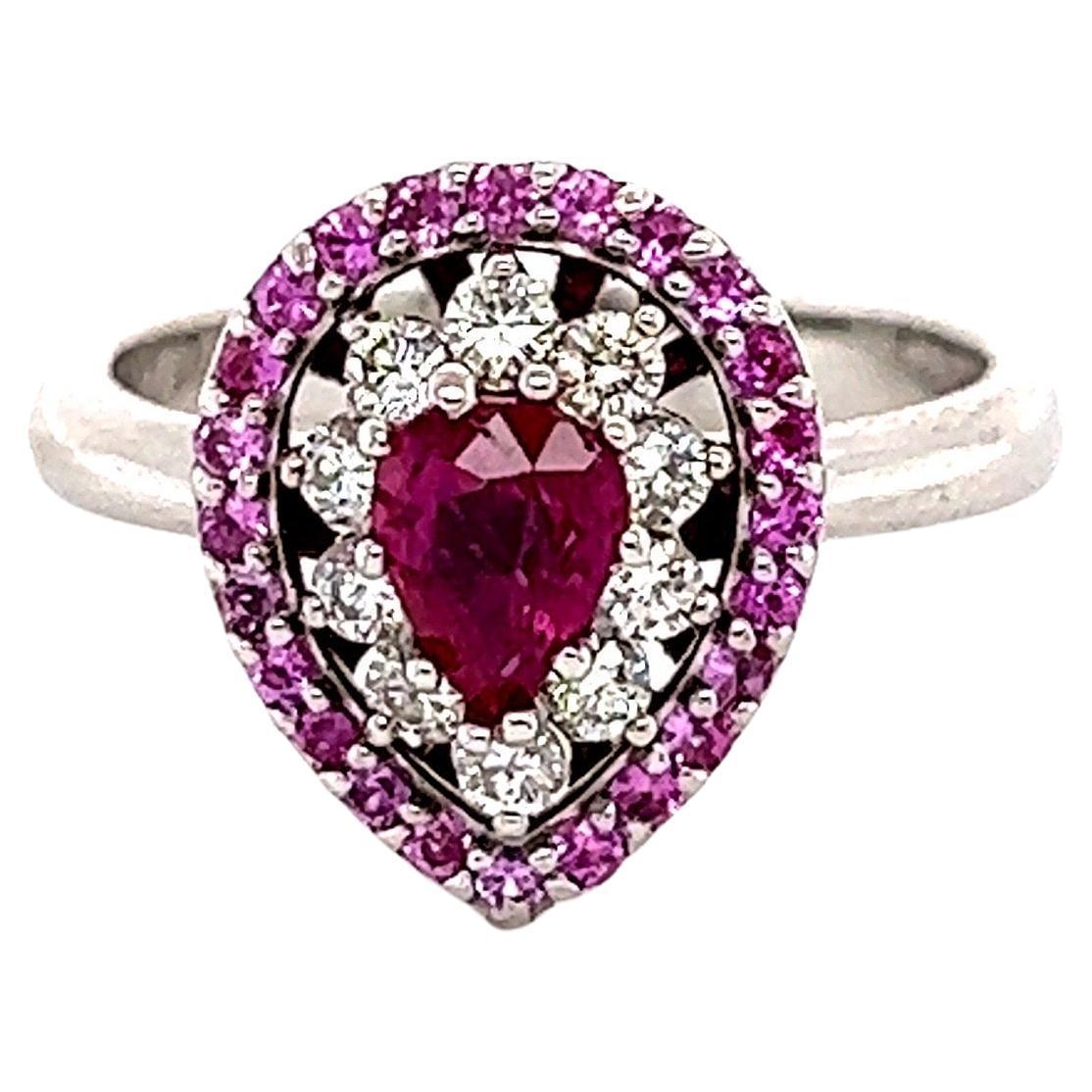 Roshe Jewels Ruby Ring with Pink Sapphire and Diamond White Gold Engagement Ring