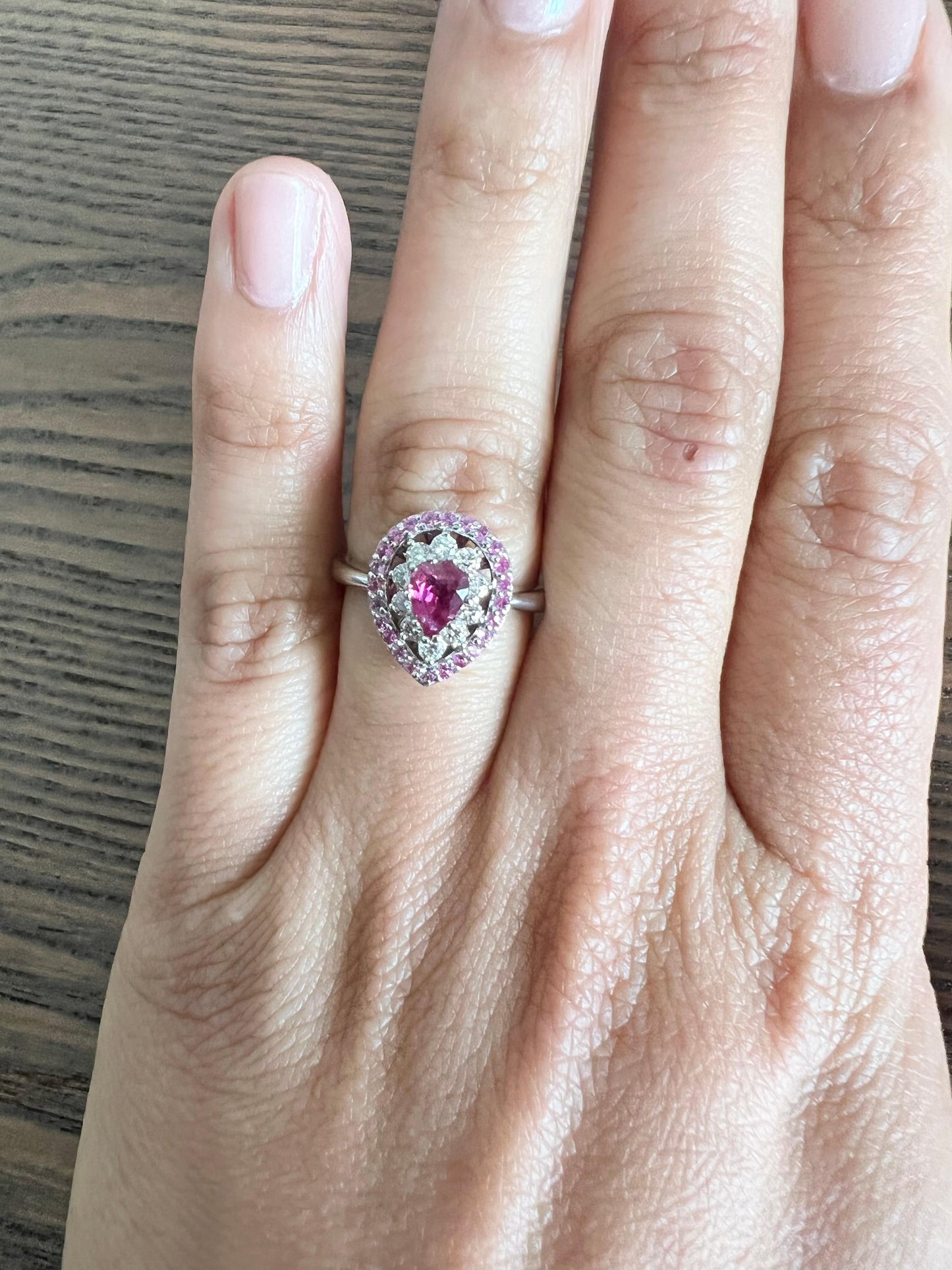 Roshe Jewels Ruby Ring with Pink Sapphire and Diamond White Gold Engagement Ring