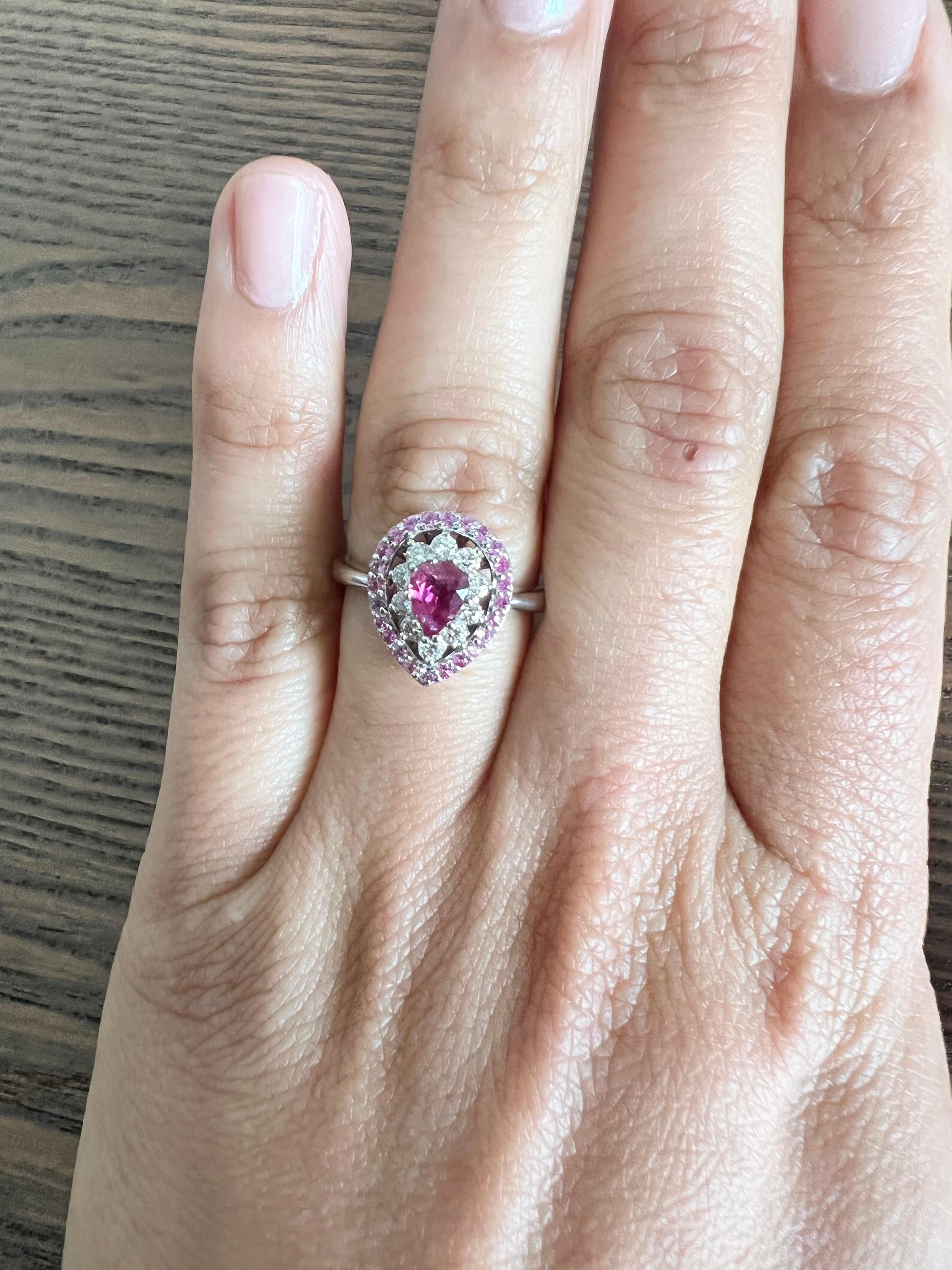 Roshe Jewels Ruby Ring with Pink Sapphire and Diamond White Gold Engagement Ring