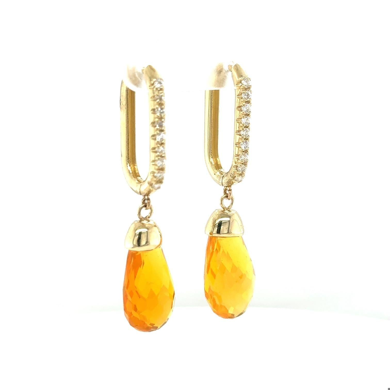 12.84 Carat Fire Opal Diamond Yellow Gold Drop Earrings