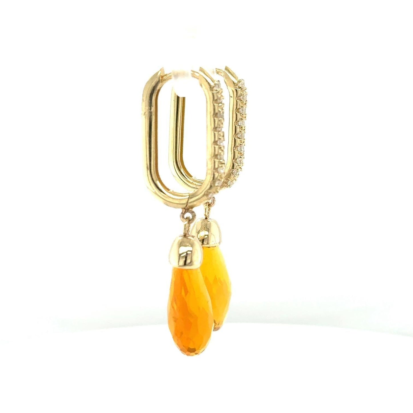 12.84 Carat Fire Opal Diamond Yellow Gold Drop Earrings