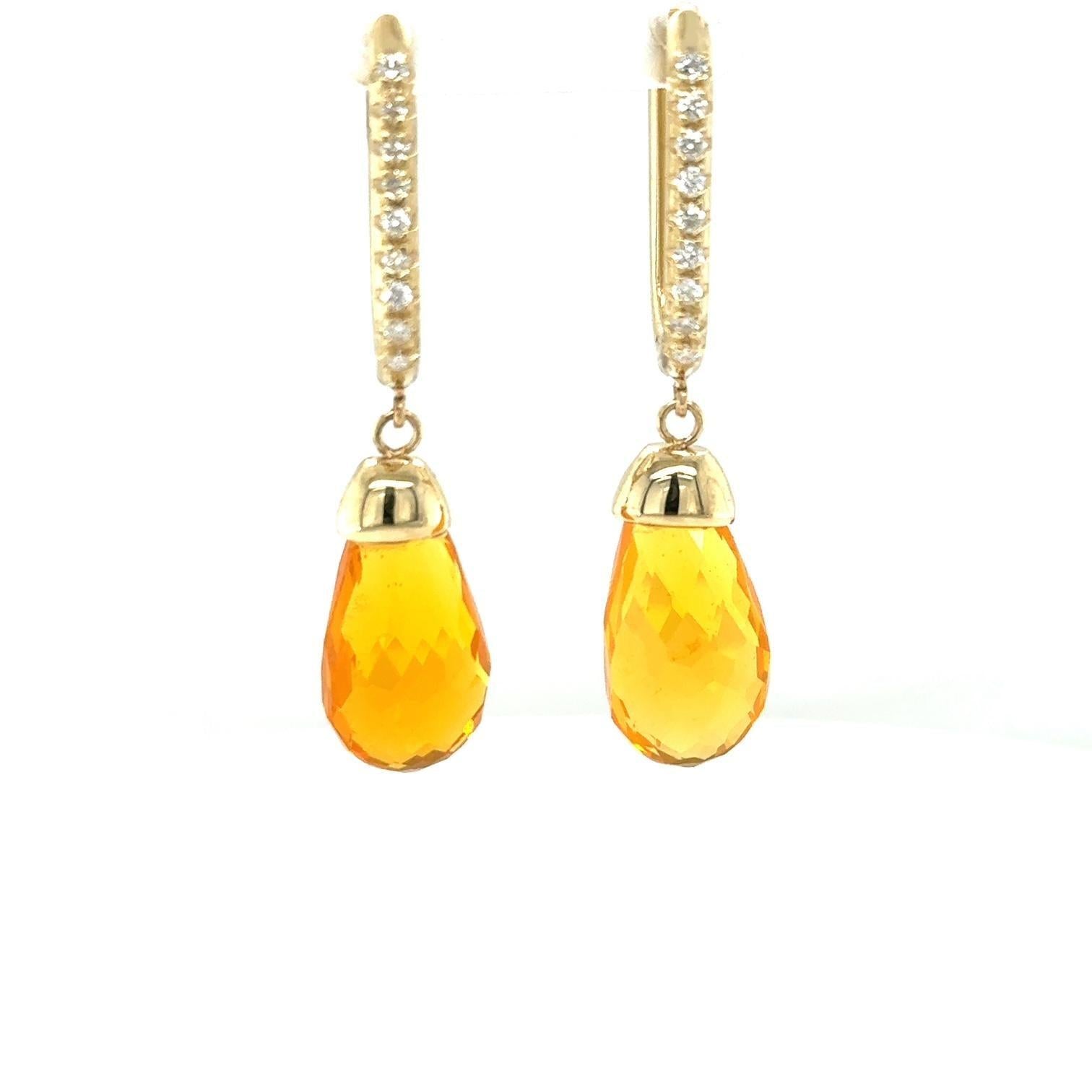 12.84 Carat Fire Opal Diamond Yellow Gold Drop Earrings