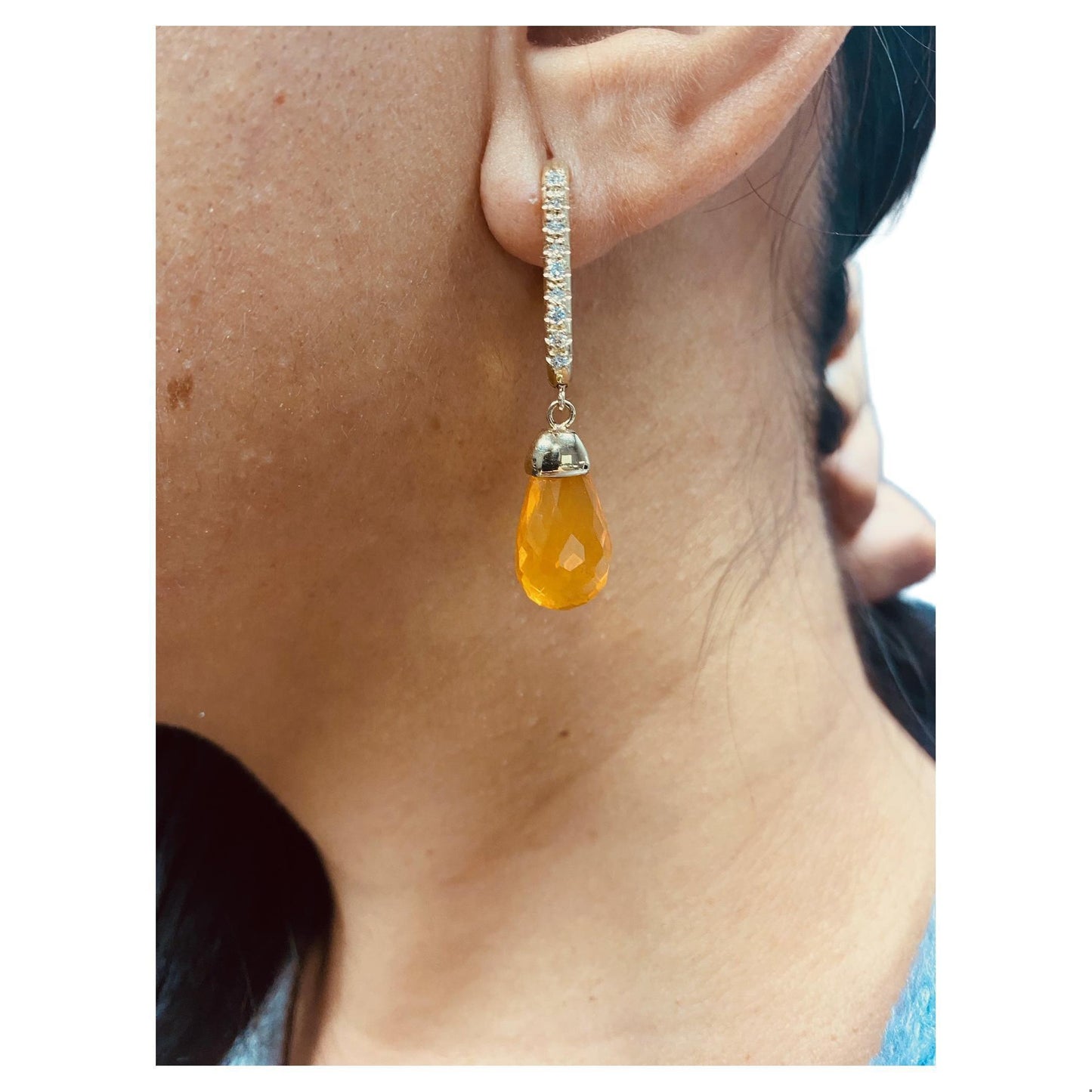 12.84 Carat Fire Opal Diamond Yellow Gold Drop Earrings