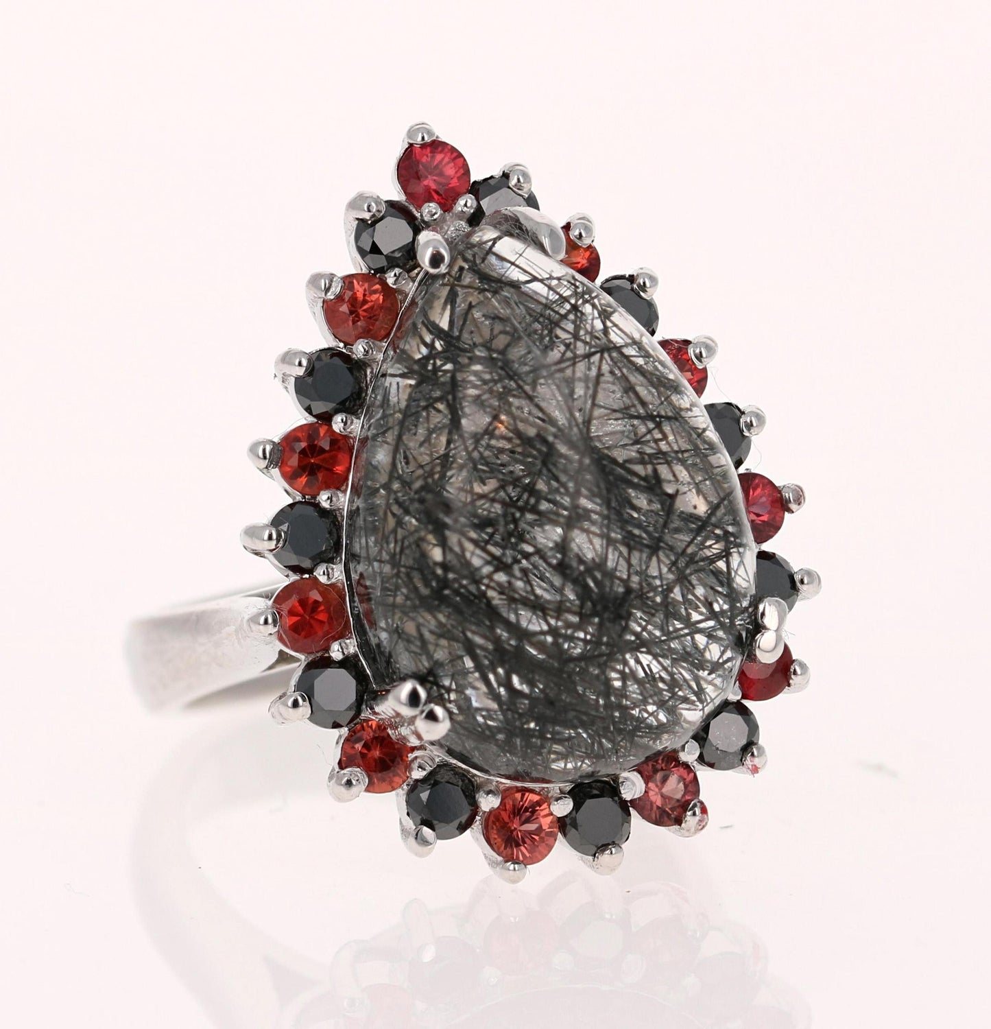 13.03 Carat Black Diamond Quartz and Sapphire White Gold Cocktail Ring