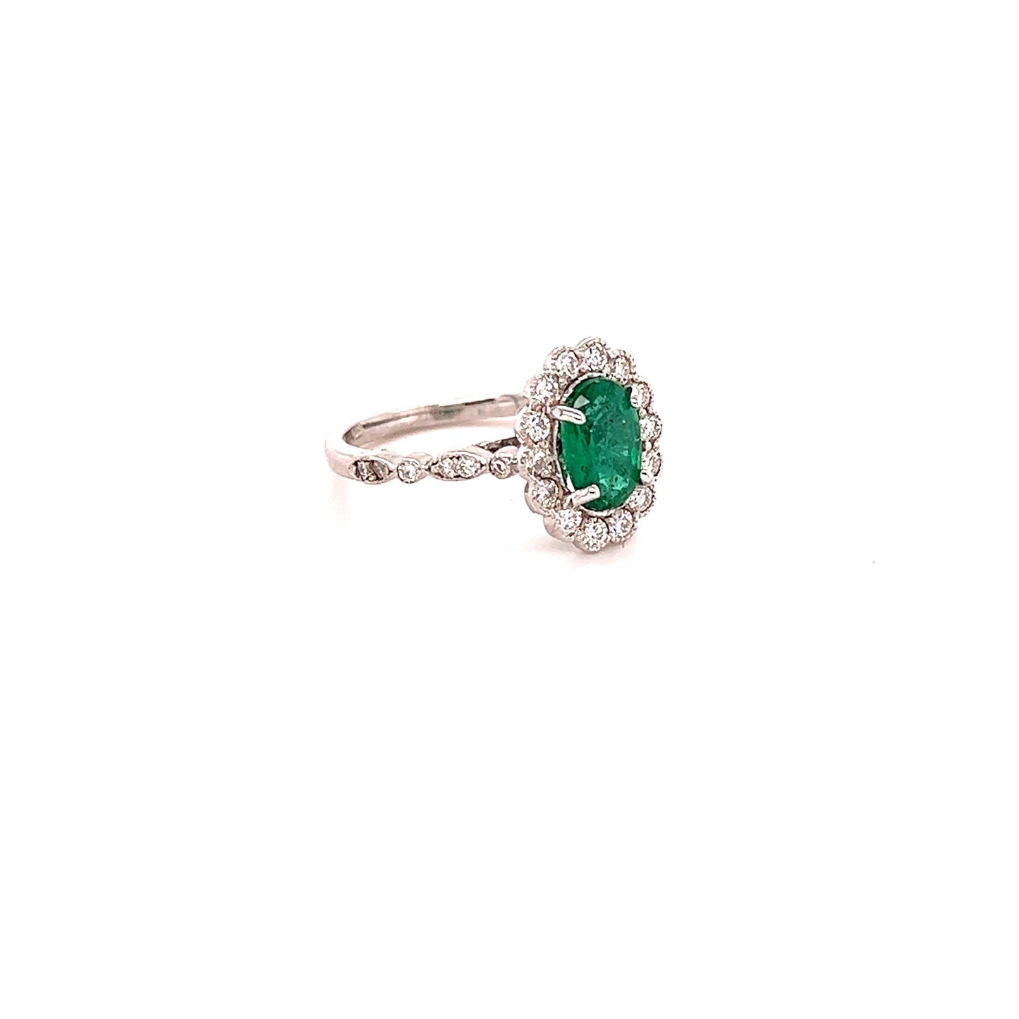 1.62 Carat Emerald Diamond White Gold Engagement Ring