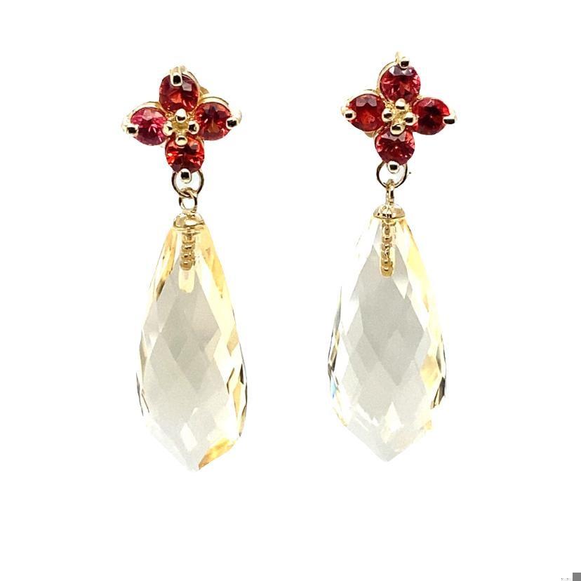 16.72 Carat Lemon Quartz Sapphire Yellow Gold Drop Earrings