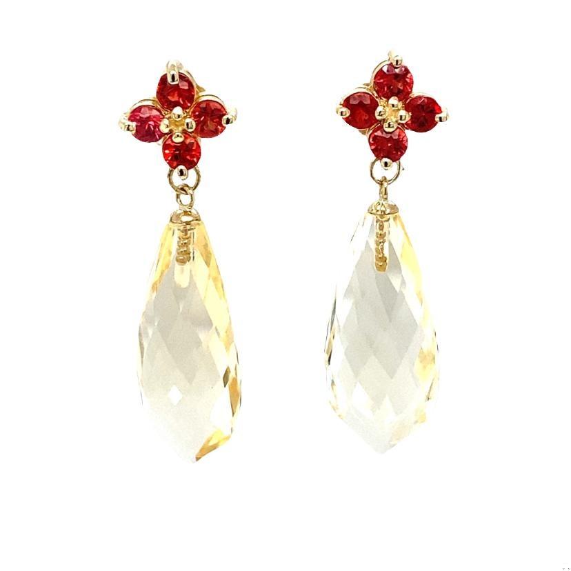 16.72 Carat Lemon Quartz Sapphire Yellow Gold Drop Earrings