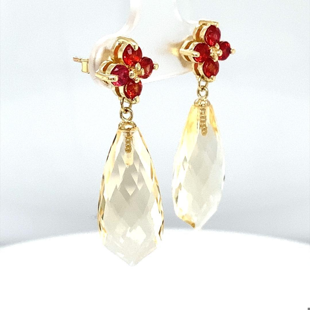 16.72 Carat Lemon Quartz Sapphire Yellow Gold Drop Earrings