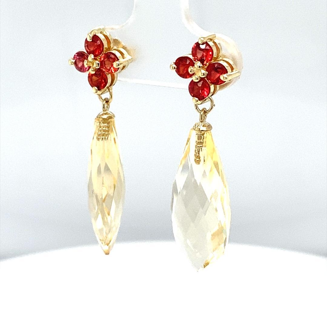 16.72 Carat Lemon Quartz Sapphire Yellow Gold Drop Earrings