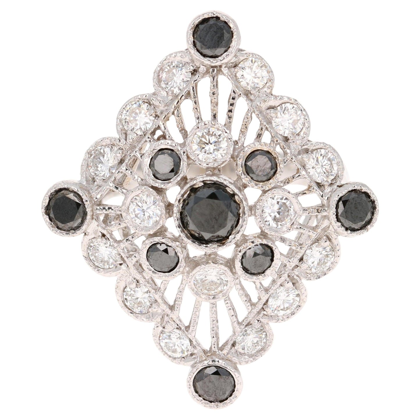 Roshe Jewels Diamond Ring, 2.13 Carats Black and White Diamond 14K White Gold