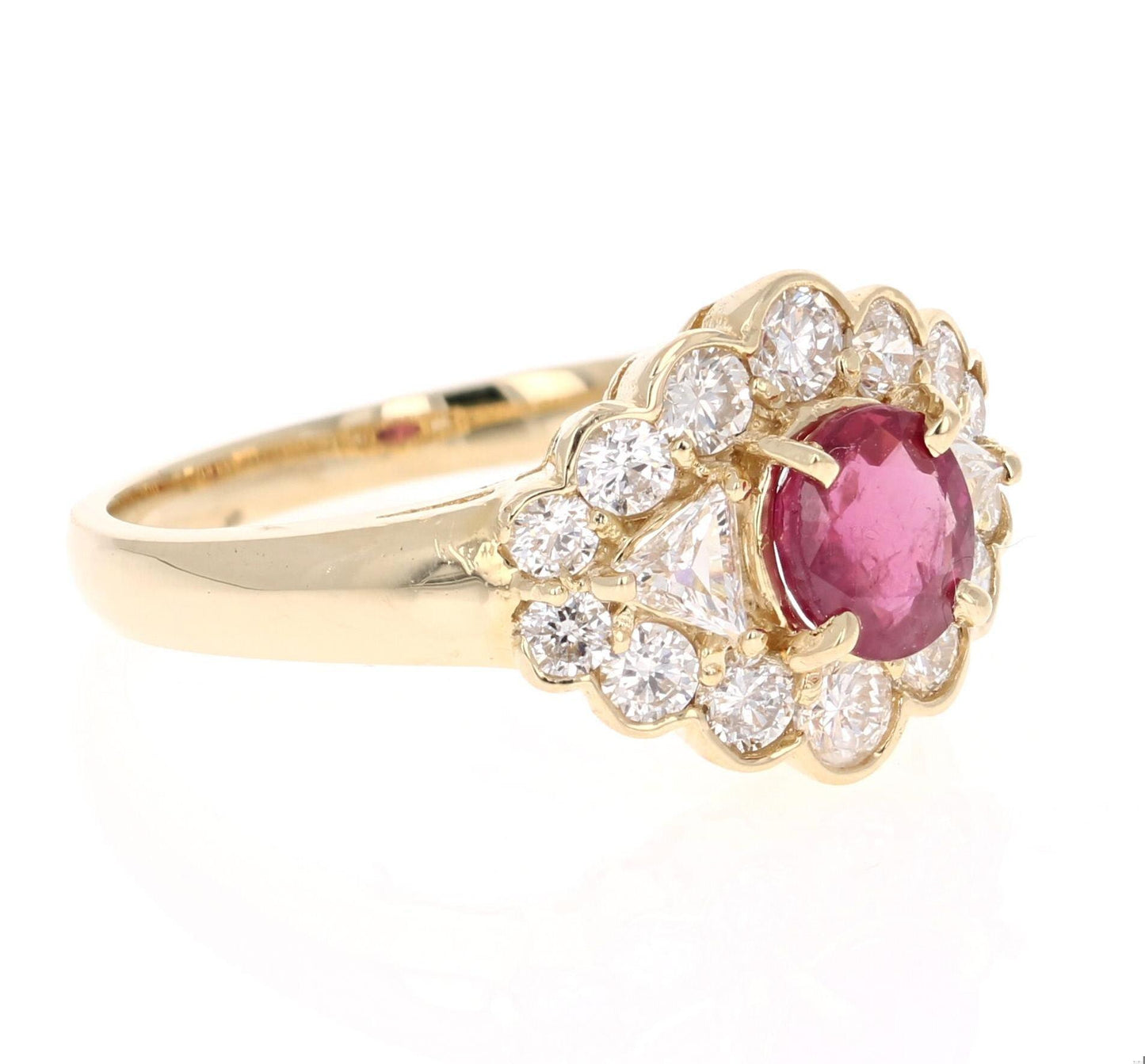 1.75 Carat Oval Cut Burmese Ruby Diamond 14 Karat Yellow Gold Cluster Ring