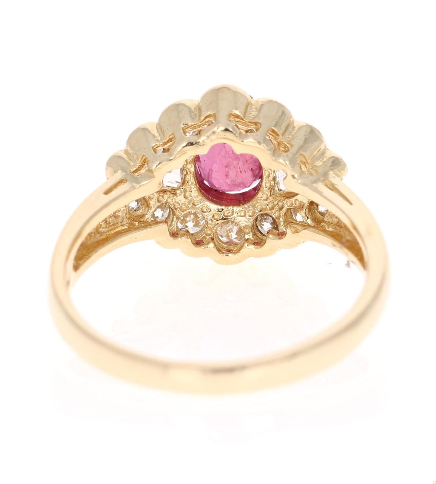 1.75 Carat Oval Cut Burmese Ruby Diamond 14 Karat Yellow Gold Cluster Ring
