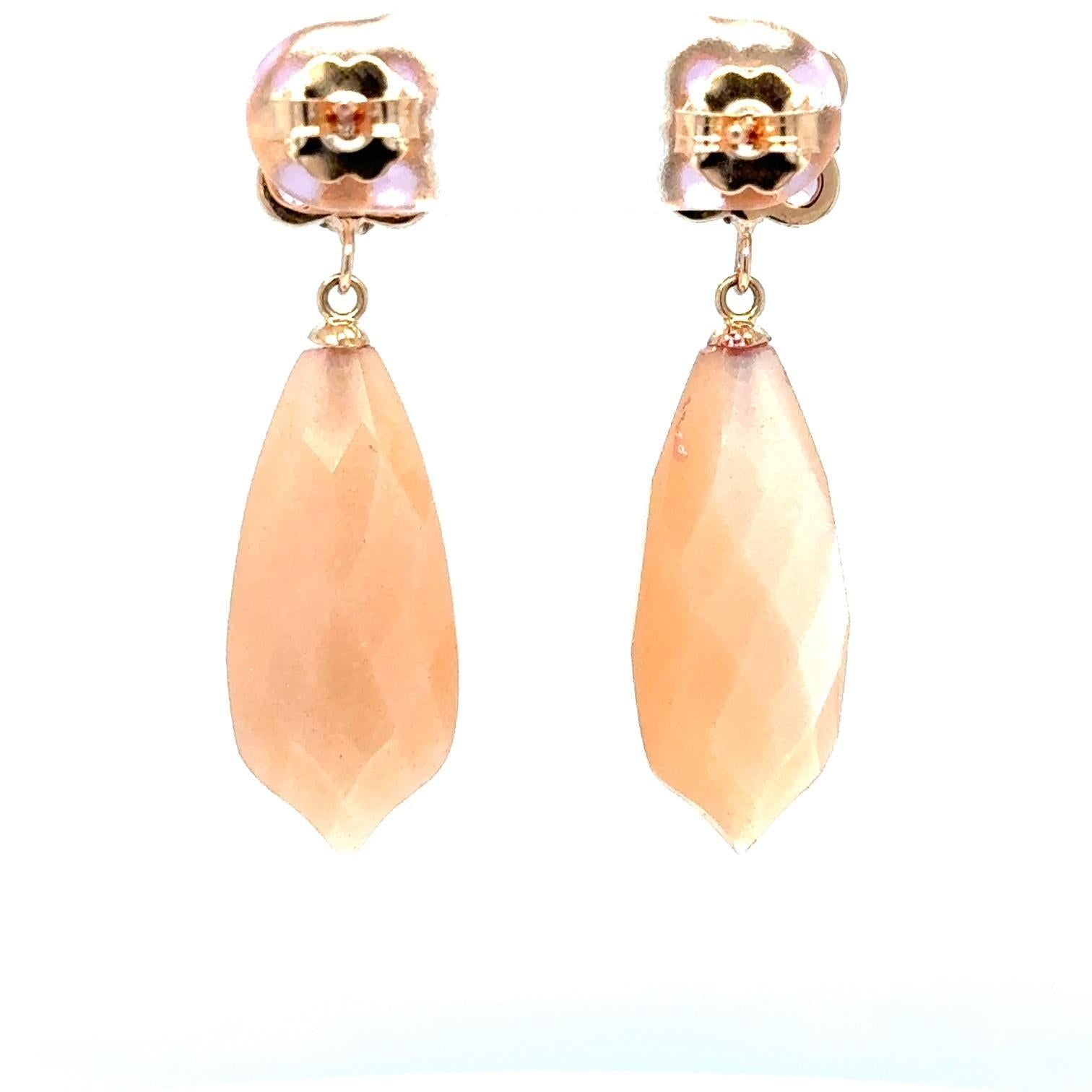 17.61 Carat Peach Moonstone Sapphire Rose Gold Drop Earrings