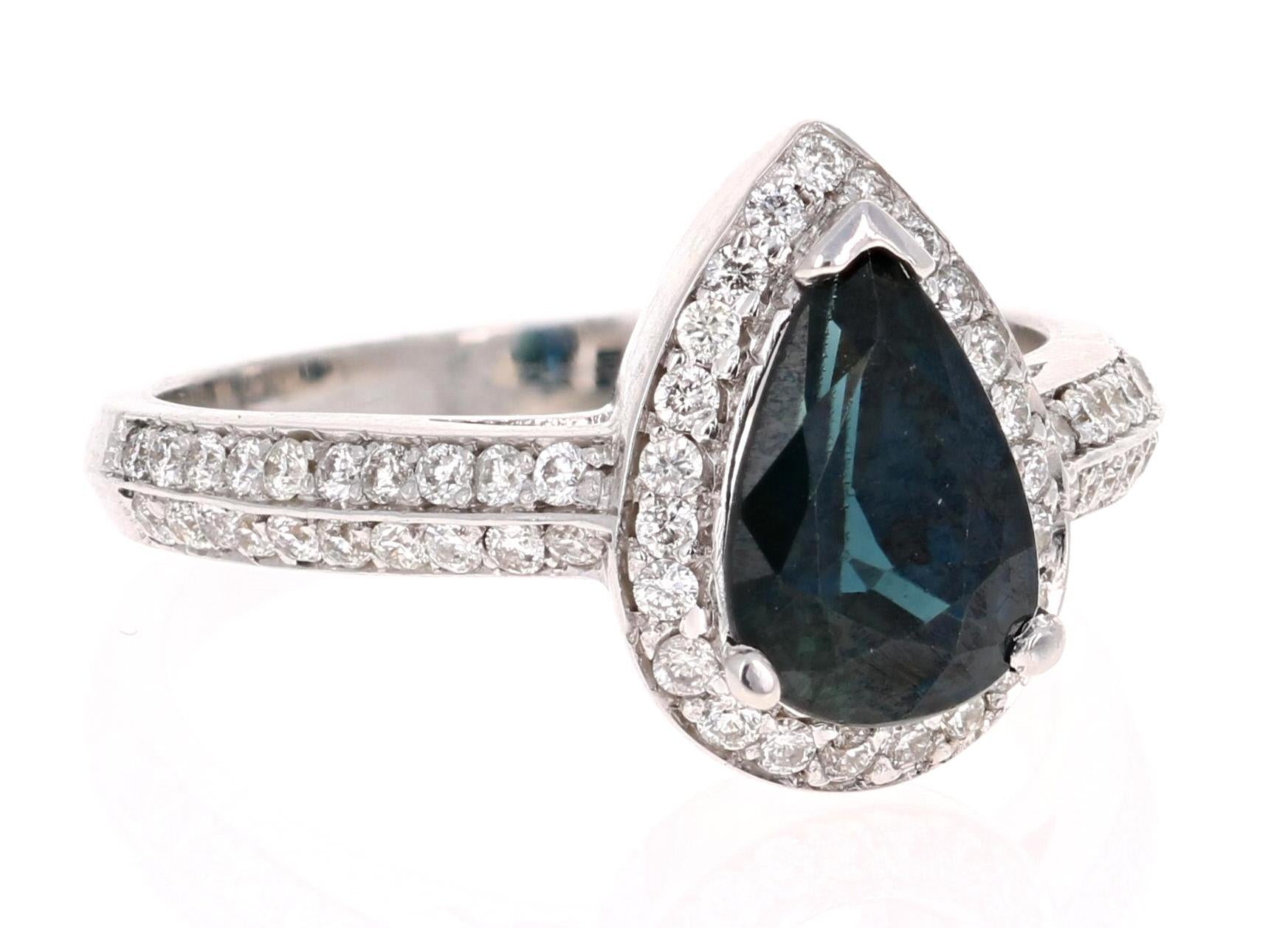 Roshe Jewels, Sapphire Ring with Natural Diamonds in 14K White Gold, 1.82 Carats