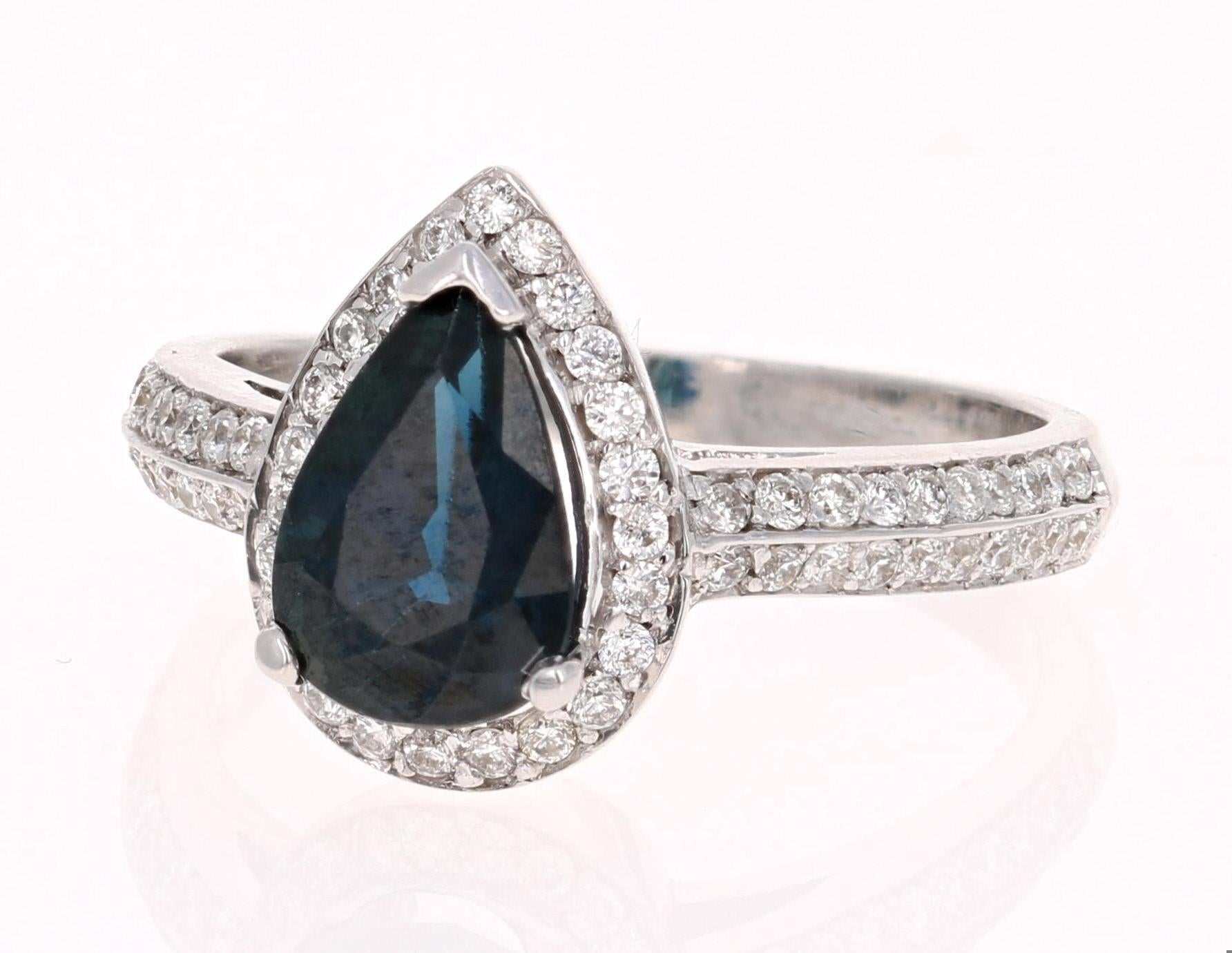 Roshe Jewels, Sapphire Ring with Natural Diamonds in 14K White Gold, 1.82 Carats