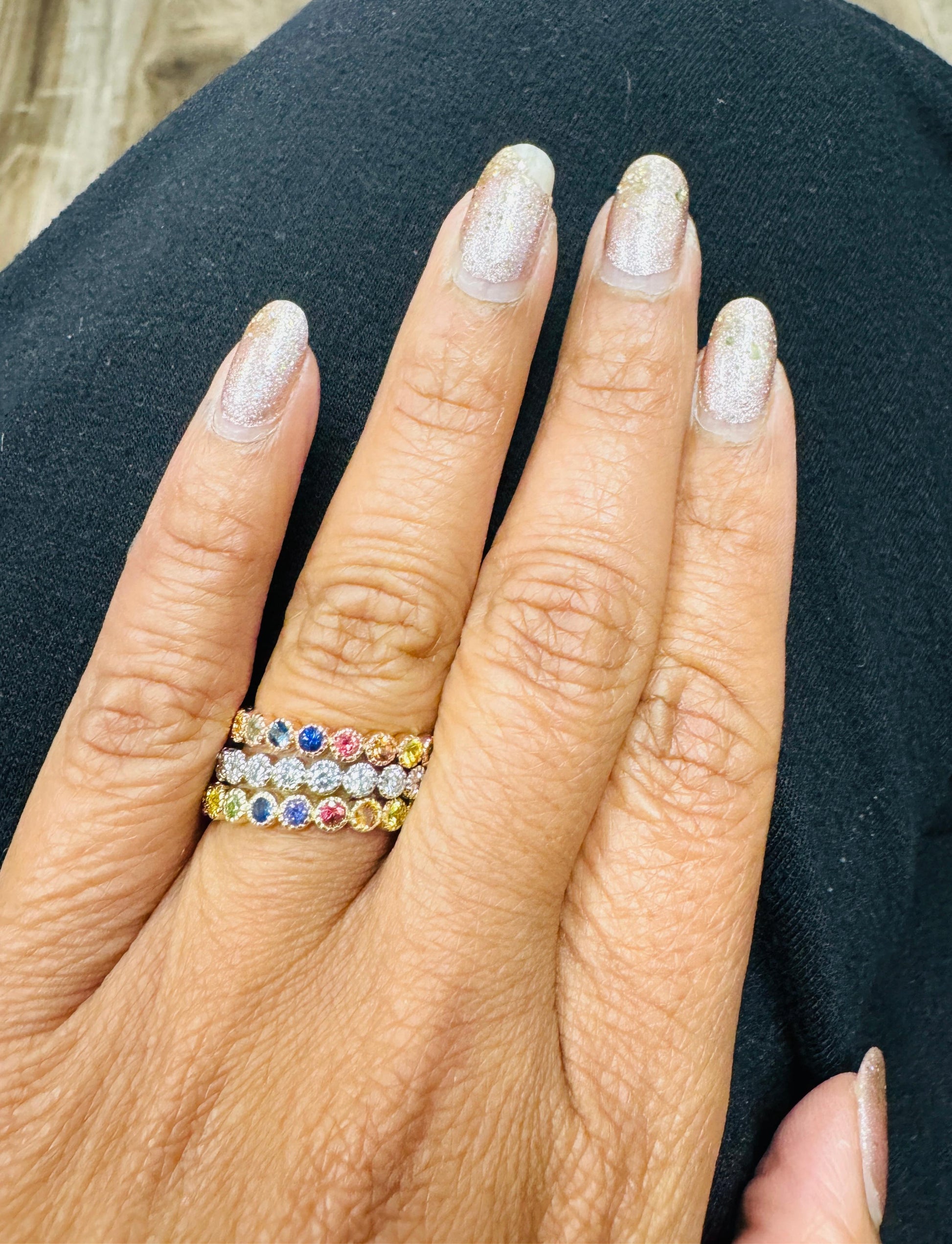 1.82 Carat Multi-Color Sapphire Stackable Gold Band Set