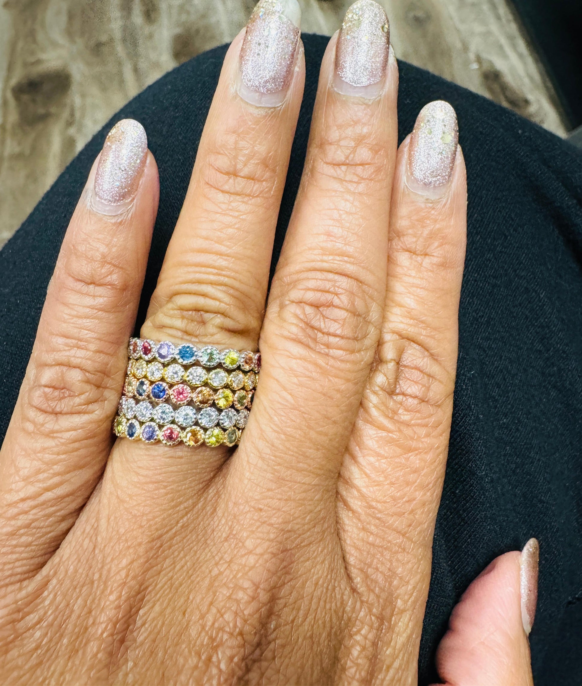 1.82 Carat Multi-Color Sapphire Stackable Gold Band Set
