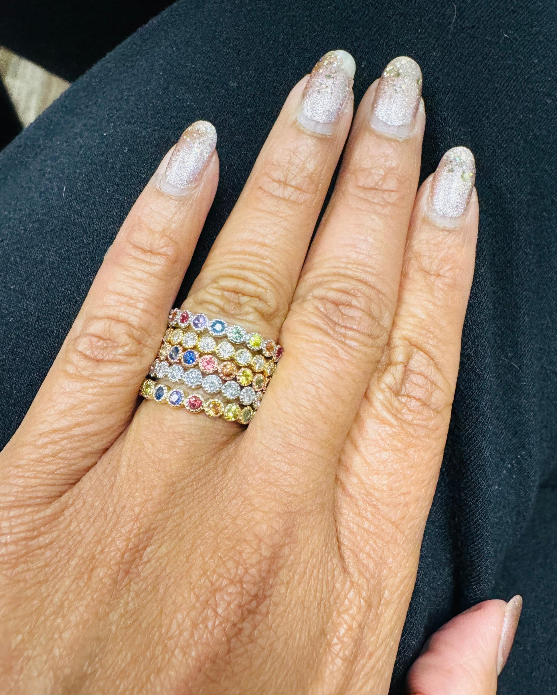 1.82 Carat Multi-Color Sapphire Stackable Gold Band Set