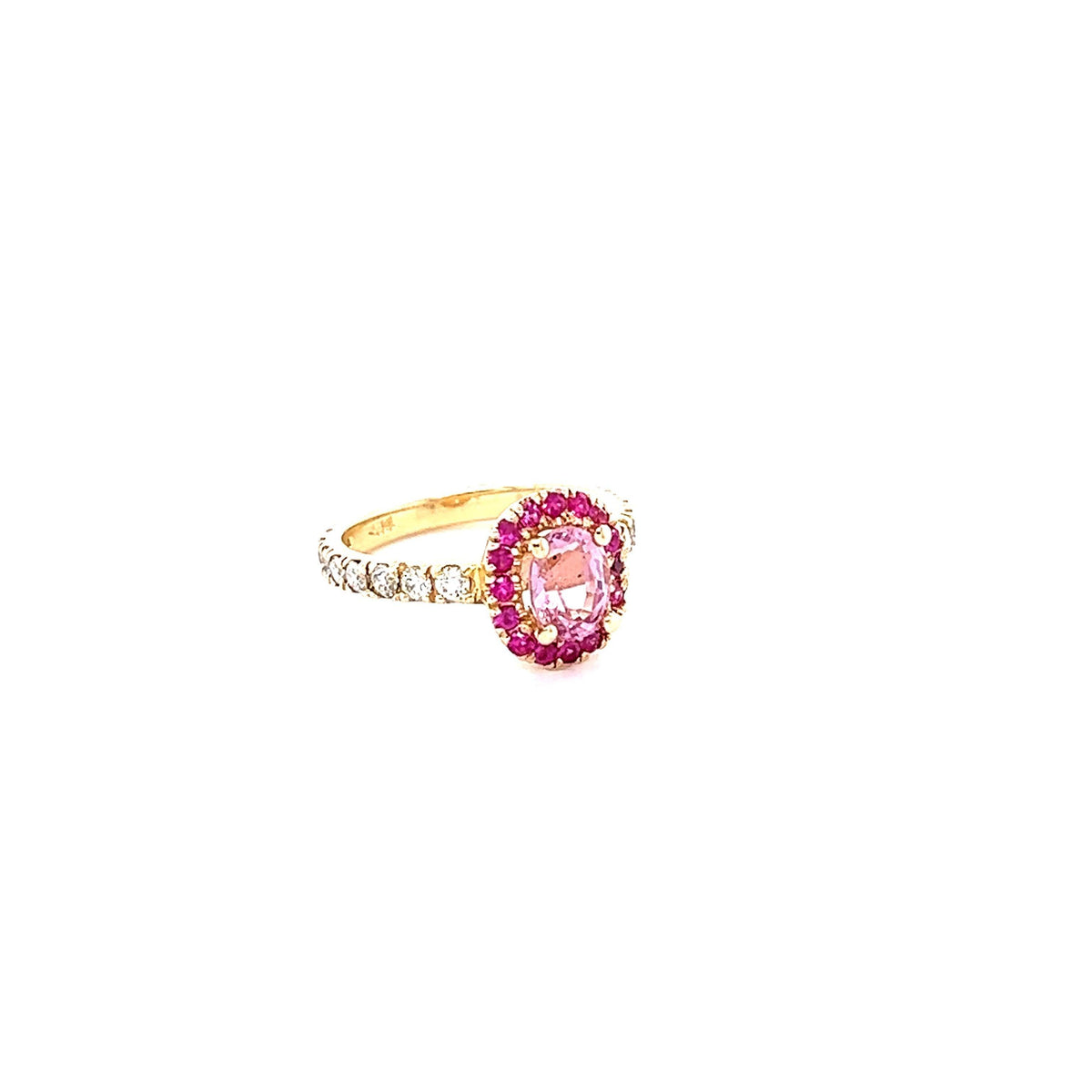 1.86 Carat Pink Sapphire Diamond 14 Karat Yellow Gold Engagement Ring