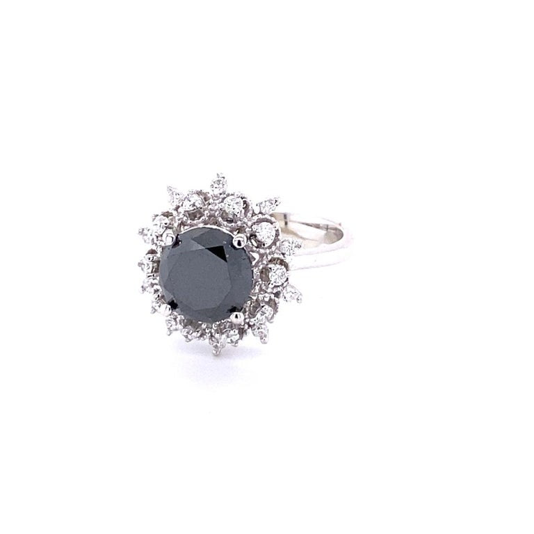 3.06 Carat Round Cut Black Diamond 14K White Gold Bridal Ring