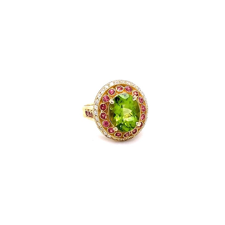 4.48 Carat Peridot Sapphire Diamond Yellow Gold Cocktail Ring