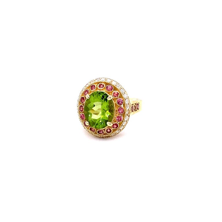 4.48 Carat Peridot Sapphire Diamond Yellow Gold Cocktail Ring