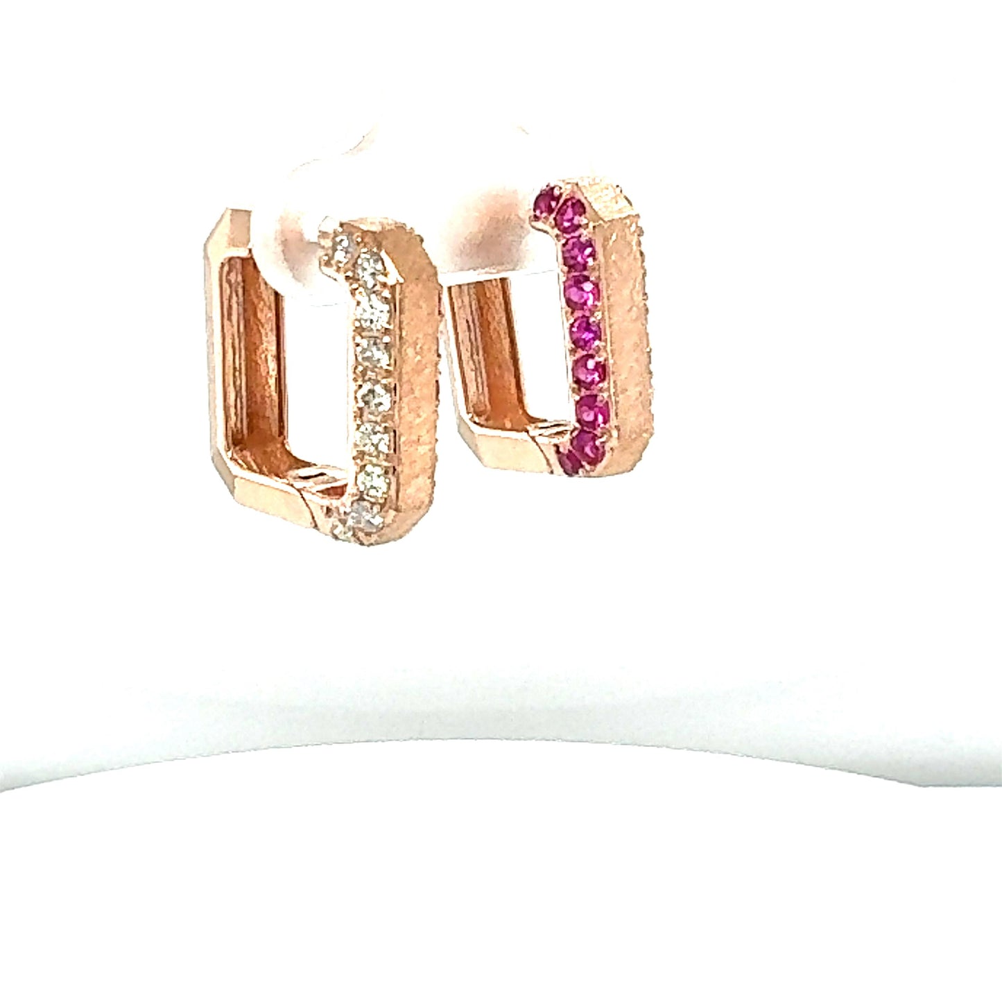 1.16 Carat Pink Sapphire Diamond Rose Gold Hoop Earrings