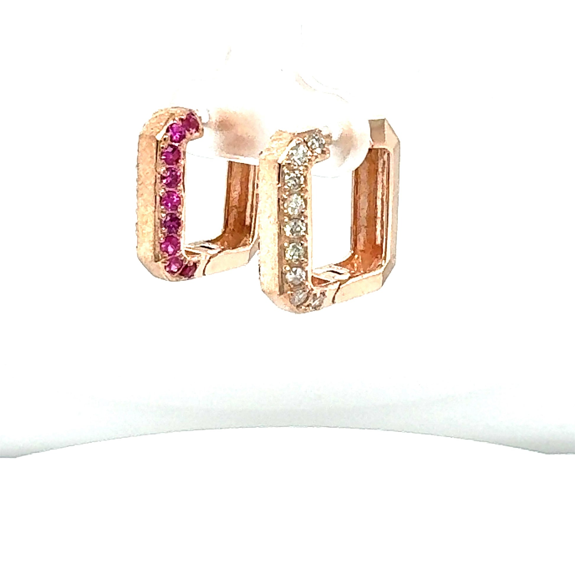 1.16 Carat Pink Sapphire Diamond Rose Gold Hoop Earrings