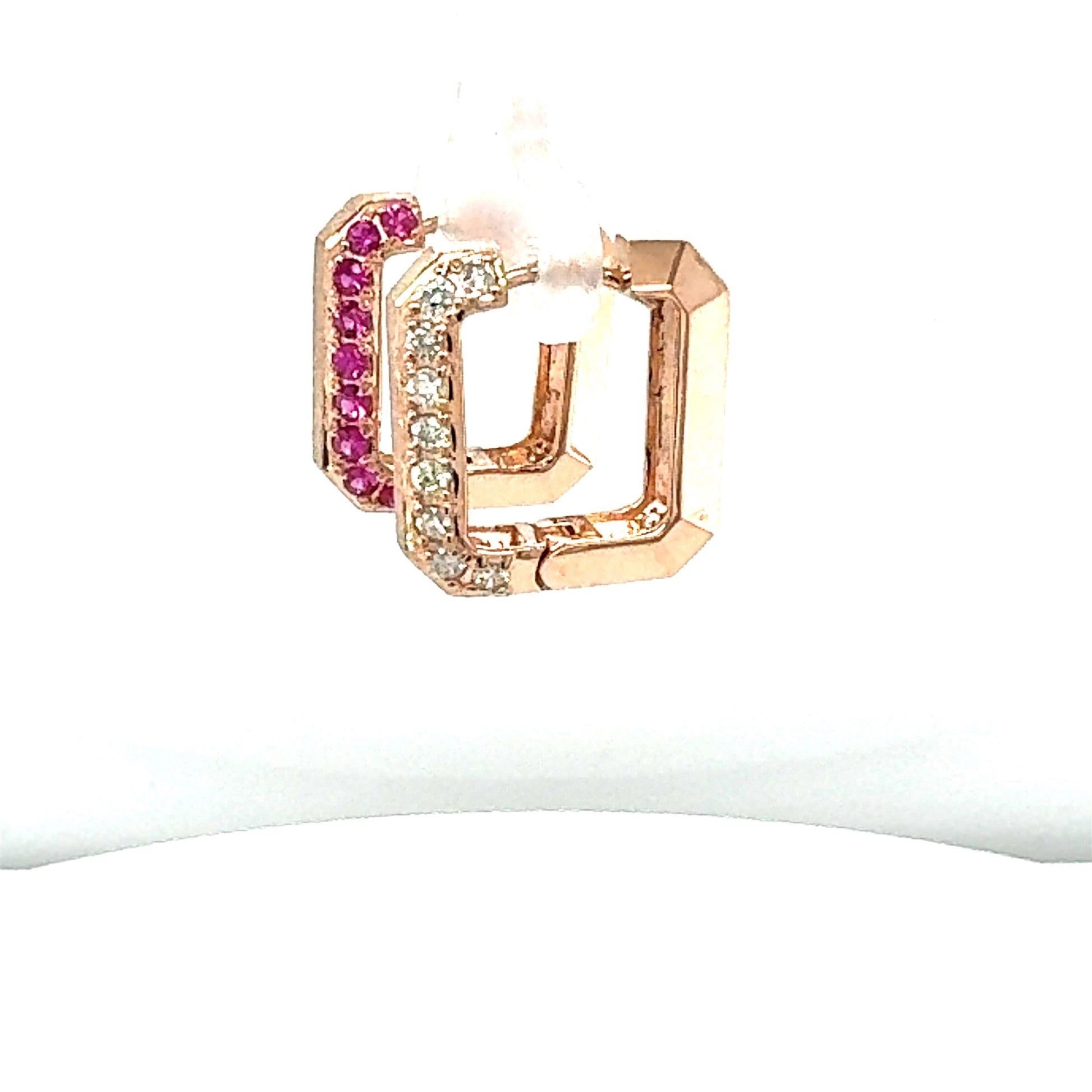 1.16 Carat Pink Sapphire Diamond Rose Gold Hoop Earrings