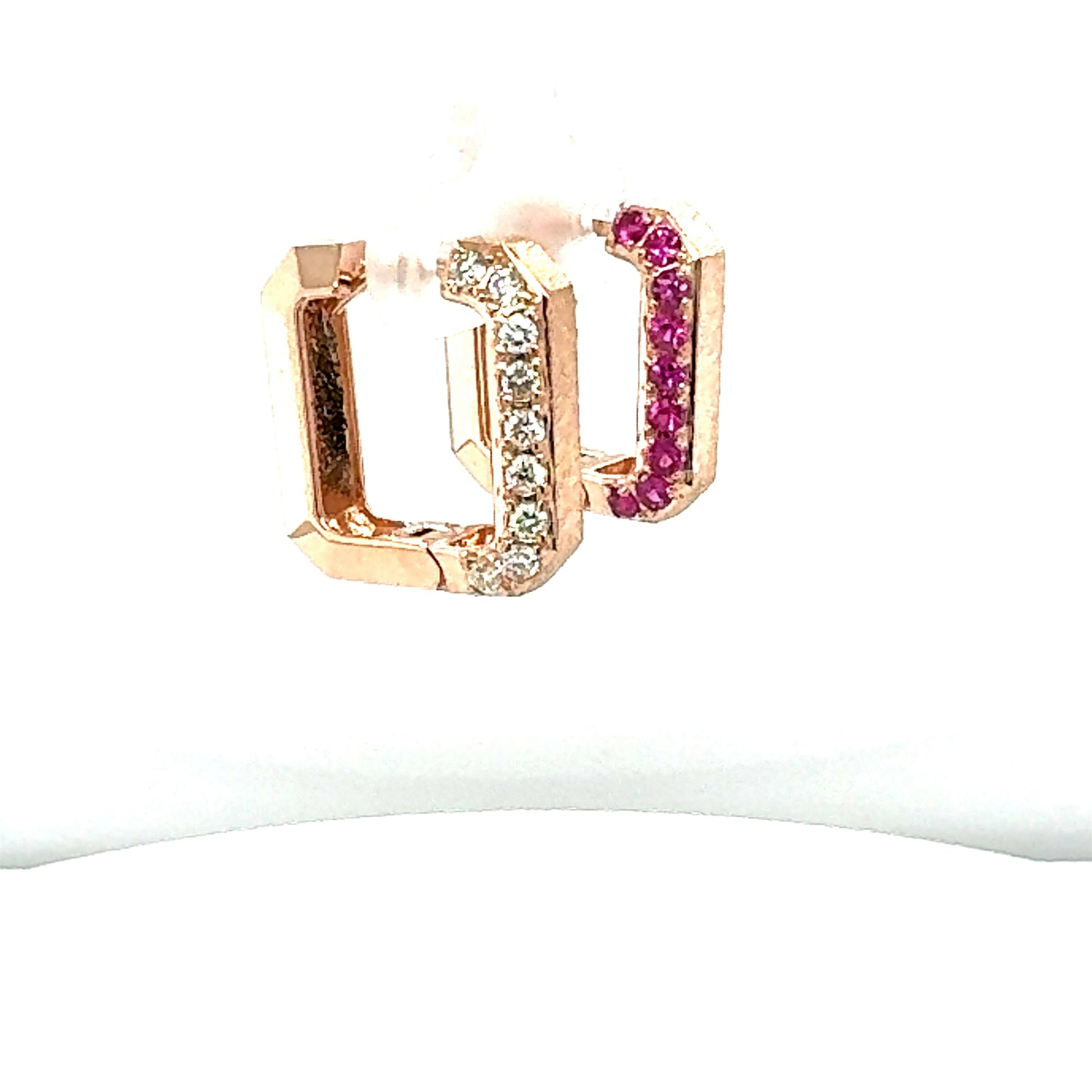 1.16 Carat Pink Sapphire Diamond Rose Gold Hoop Earrings