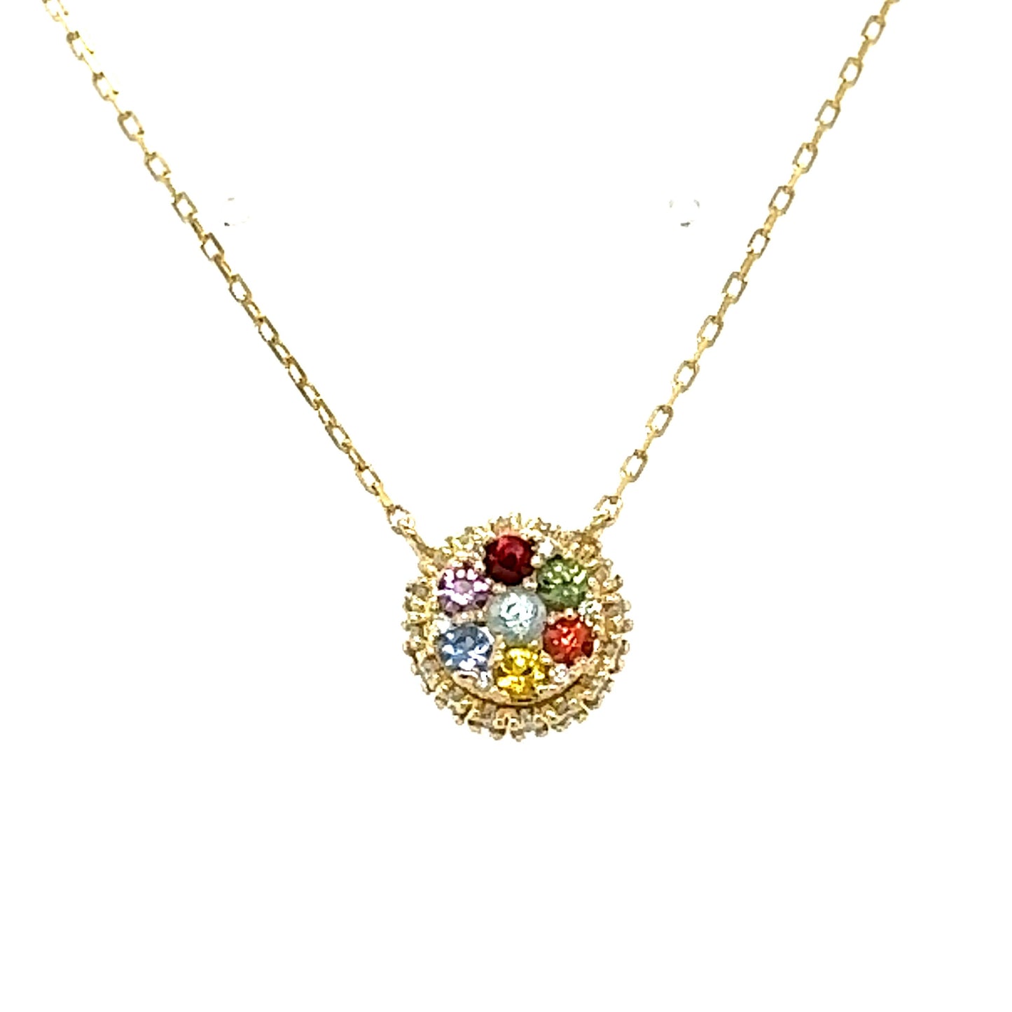 1.09 Carat Multicolor Sapphire and Diamond Yellow Gold Chain Pendant