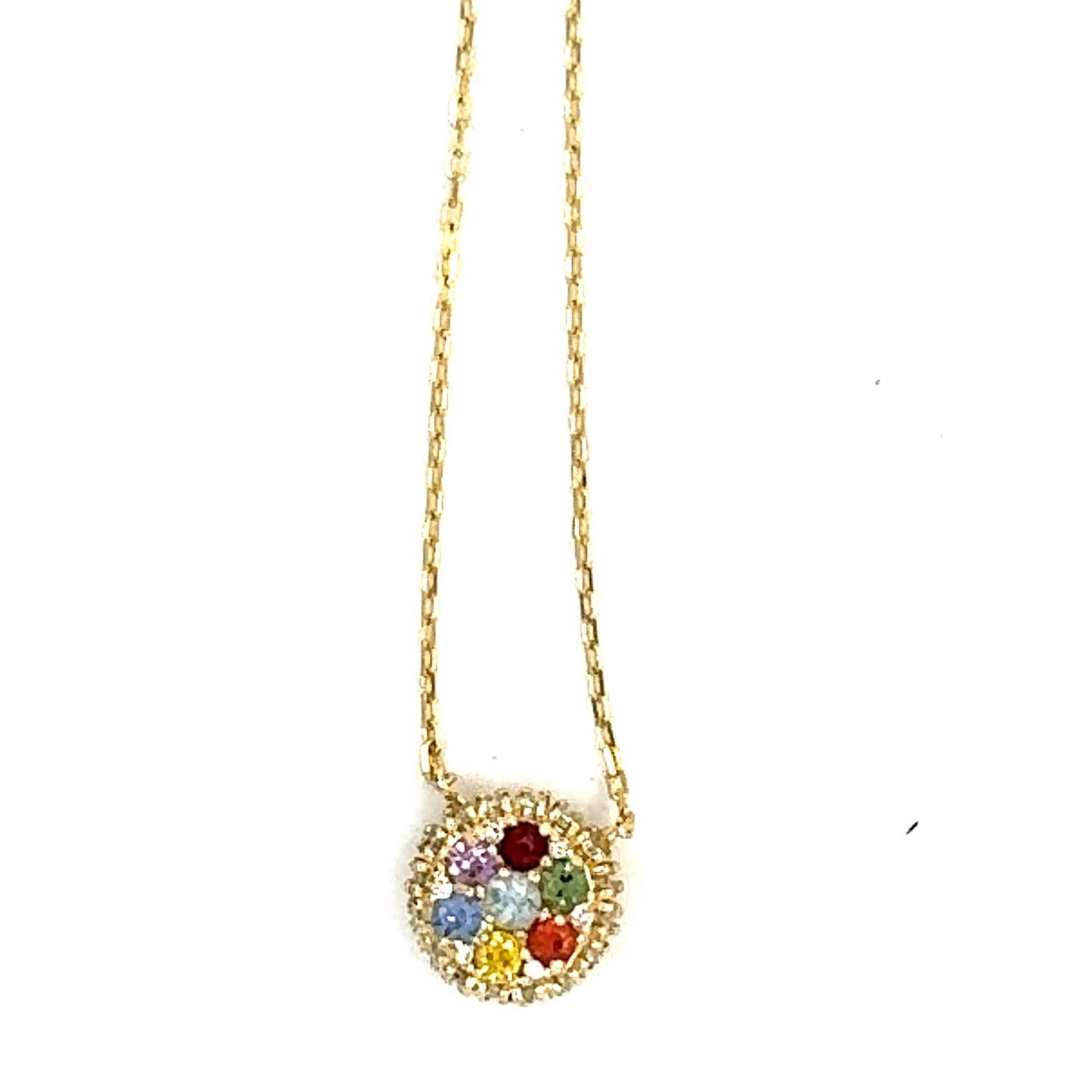 1.09 Carat Multicolor Sapphire and Diamond Yellow Gold Chain Pendant