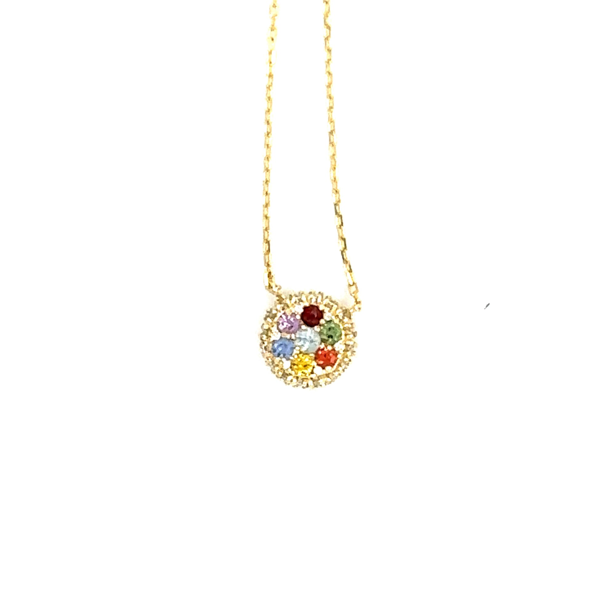 1.09 Carat Multicolor Sapphire and Diamond Yellow Gold Chain Pendant