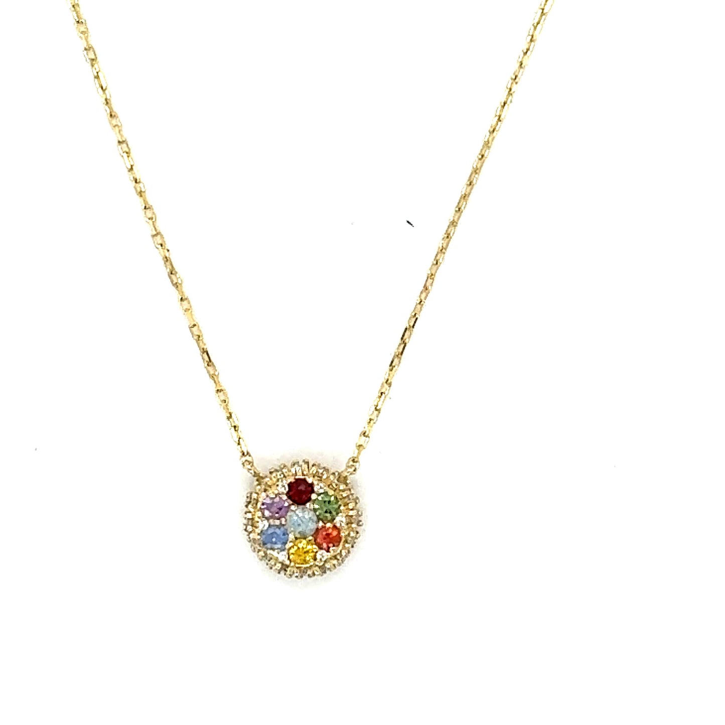 1.09 Carat Multicolor Sapphire and Diamond Yellow Gold Chain Pendant