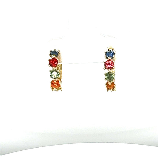1.13 Carat Multicolor Sapphire Yellow Gold Huggy Earrings