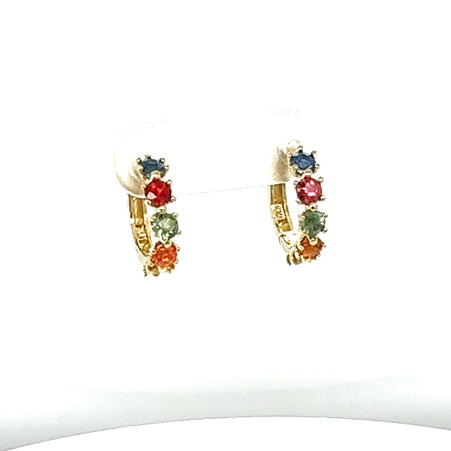 1.13 Carat Multicolor Sapphire Yellow Gold Huggy Earrings