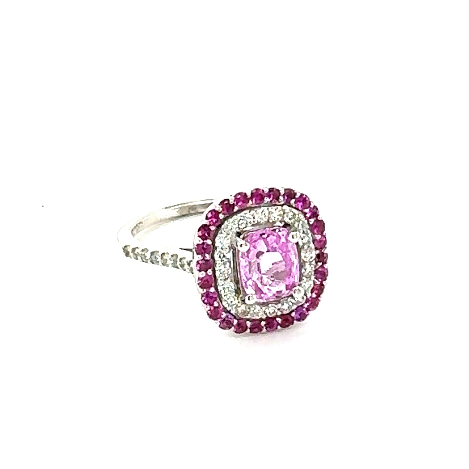 GIA Certified 2.32 Carat Cushion Cut Pink Sapphire Diamond White Gold Ring