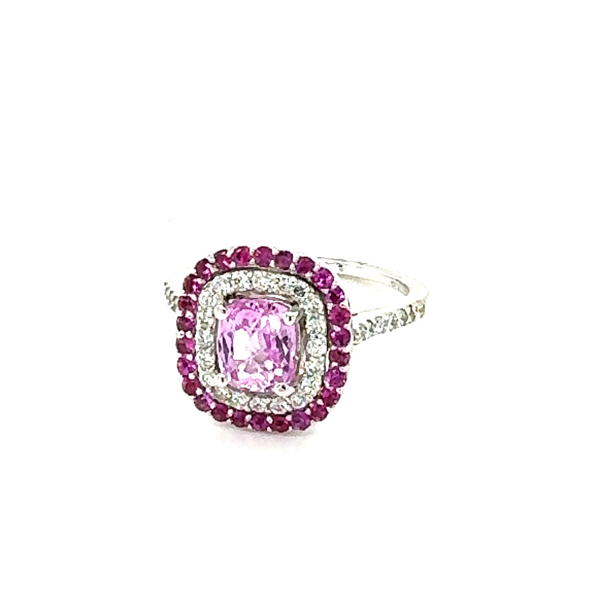 GIA Certified 2.32 Carat Cushion Cut Pink Sapphire Diamond White Gold Ring