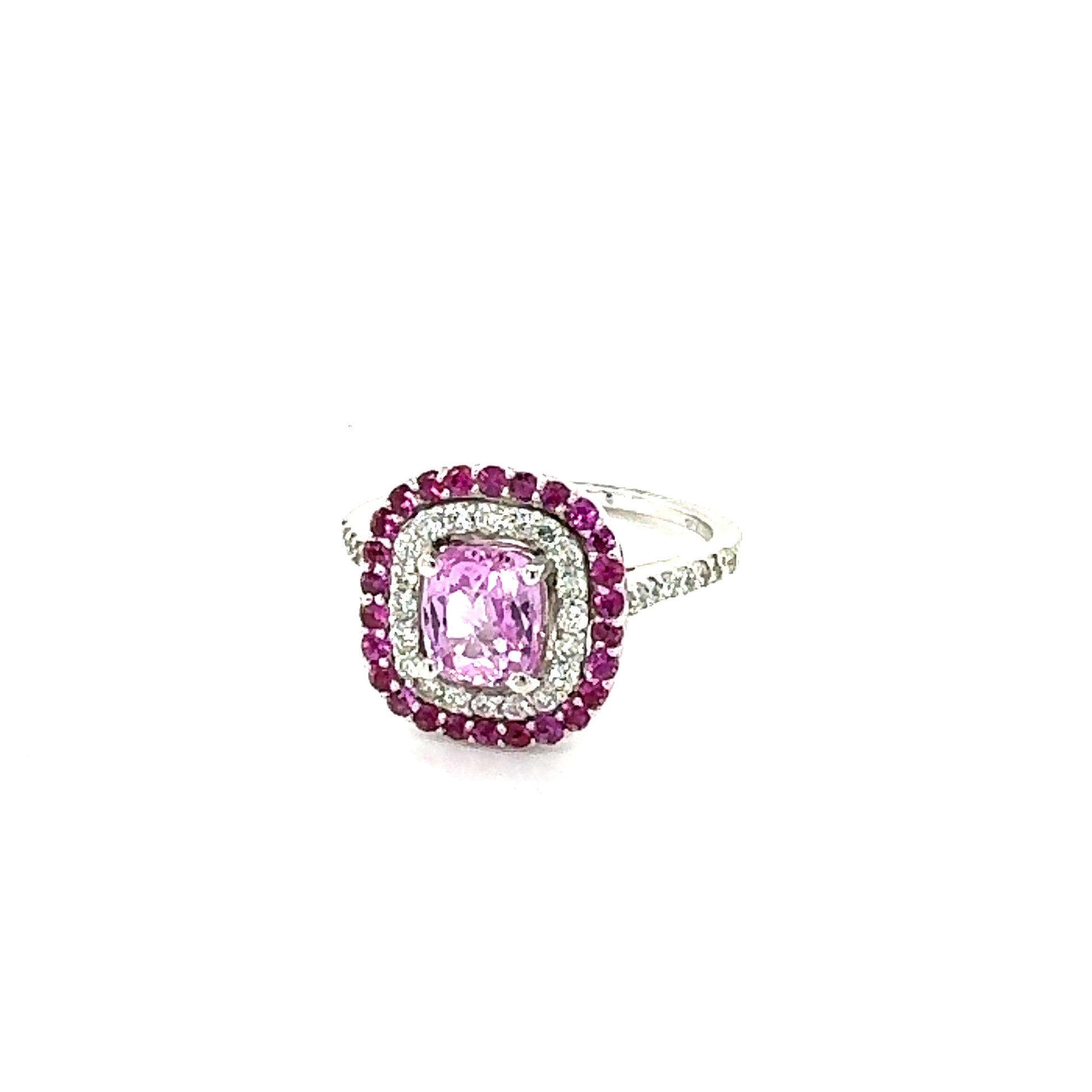 GIA Certified 2.32 Carat Cushion Cut Pink Sapphire Diamond White Gold Ring