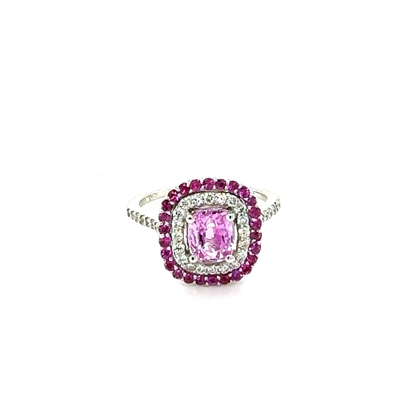 GIA Certified 2.32 Carat Cushion Cut Pink Sapphire Diamond White Gold Ring