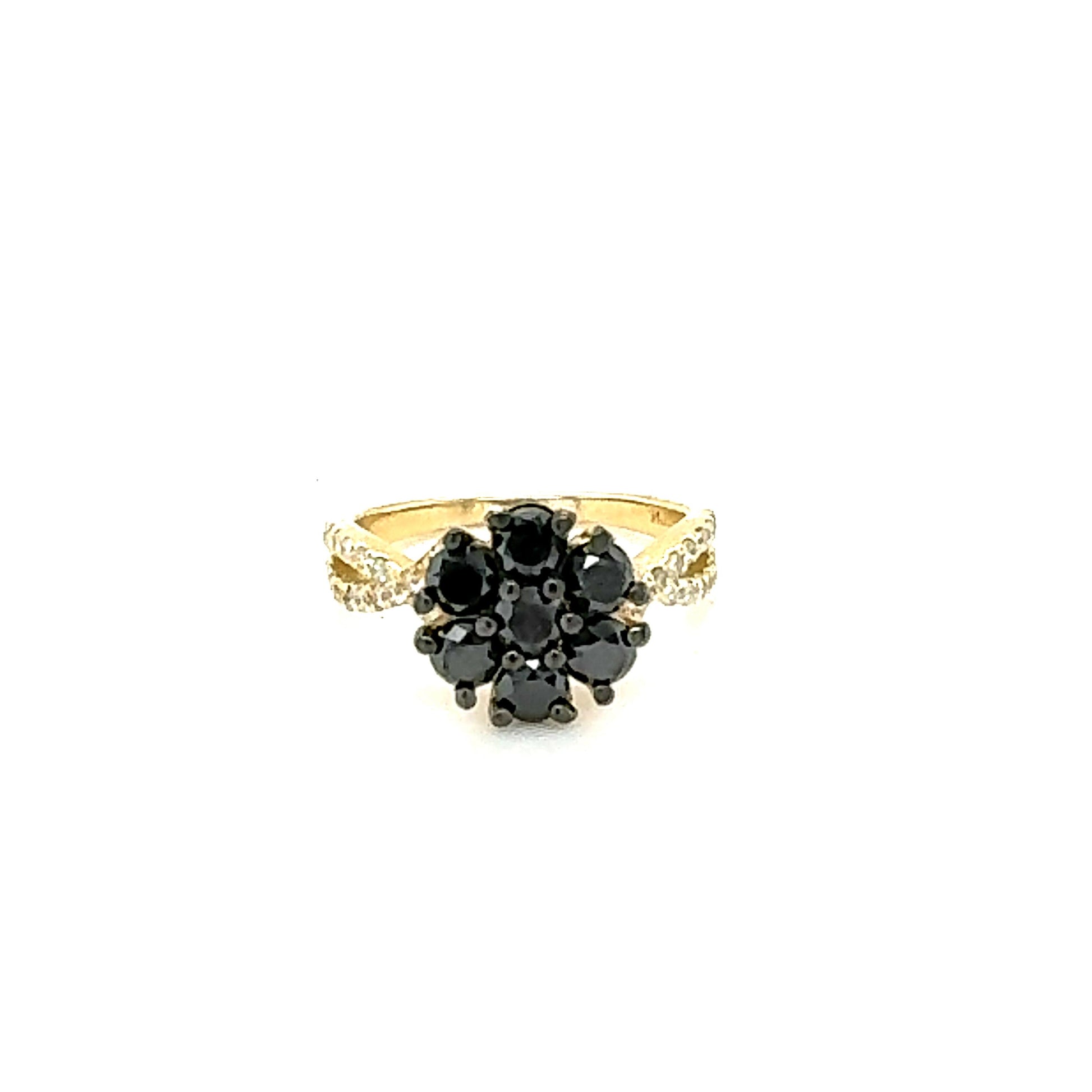 1.70 Carat Black Diamond Yellow Gold Cocktail Ring