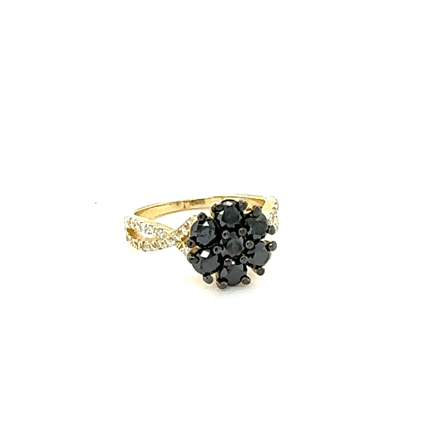 1.70 Carat Black Diamond Yellow Gold Cocktail Ring