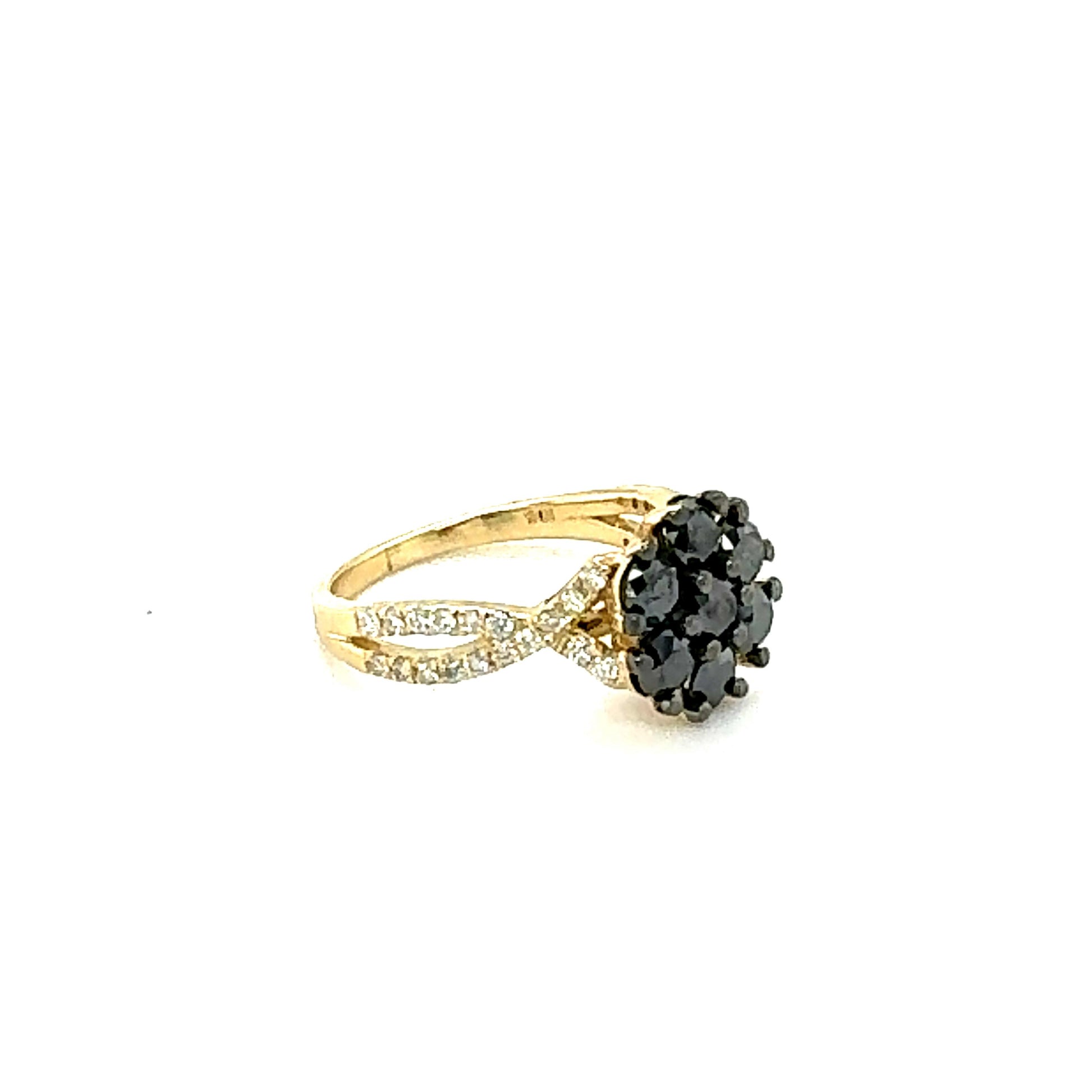 1.70 Carat Black Diamond Yellow Gold Cocktail Ring